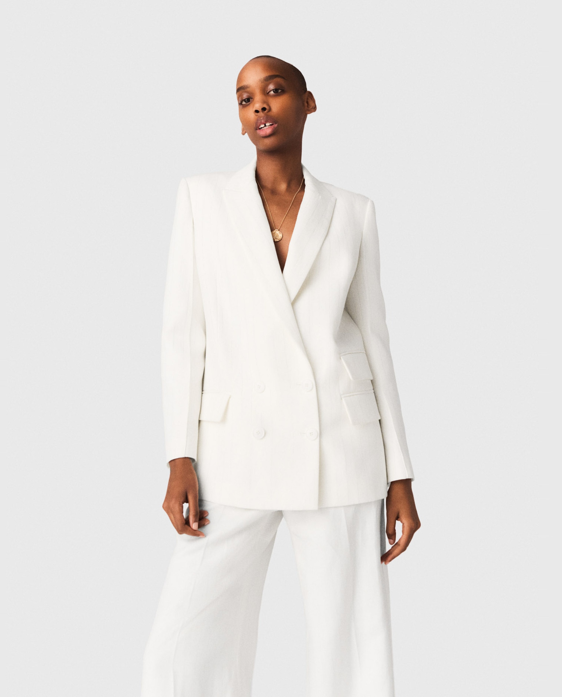 Blazer de mujer cruzada con raya diplomática - Maje - Blanco Blanco-5
