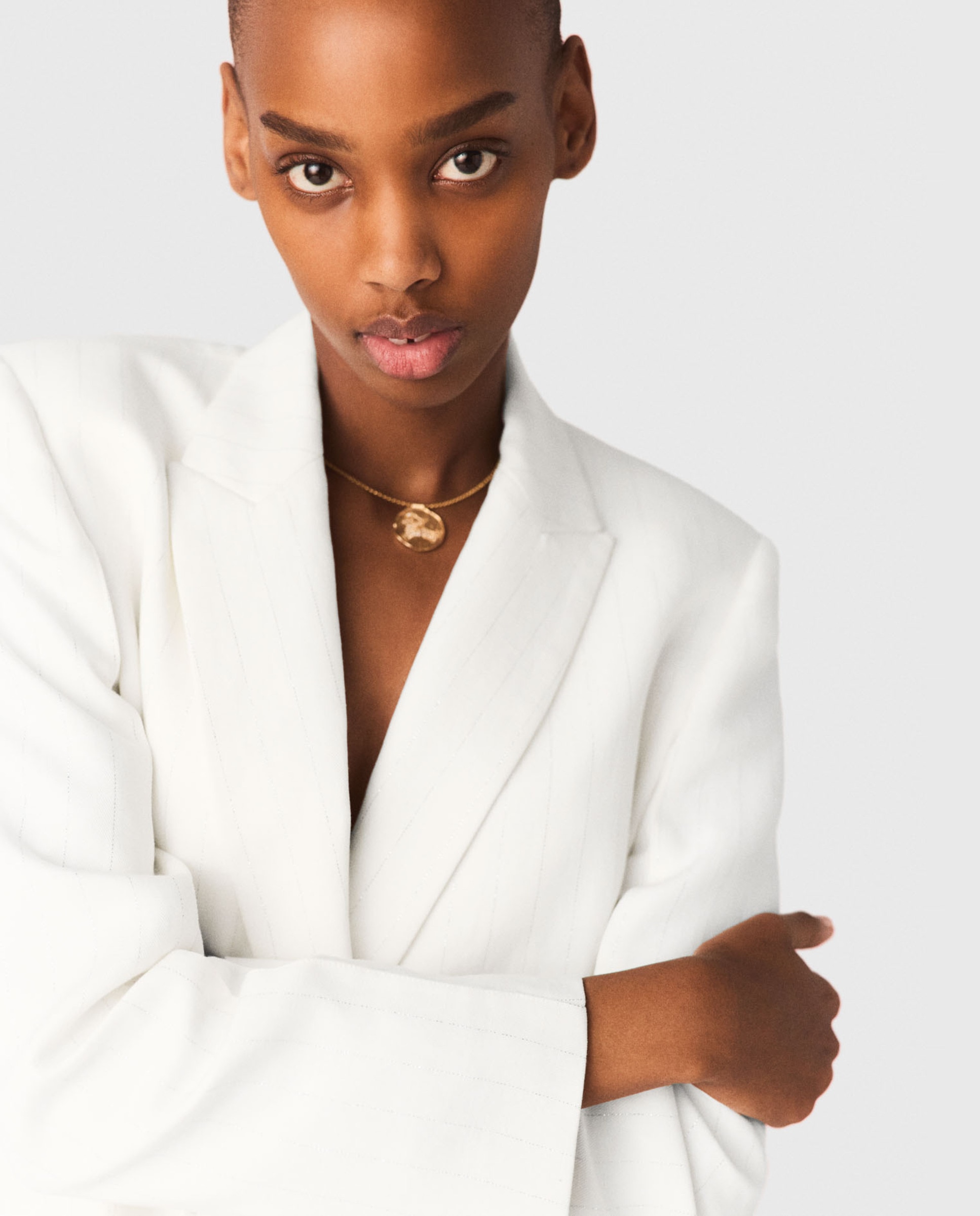 Blazer de mujer cruzada con raya diplomática - Maje - Blanco Blanco-7