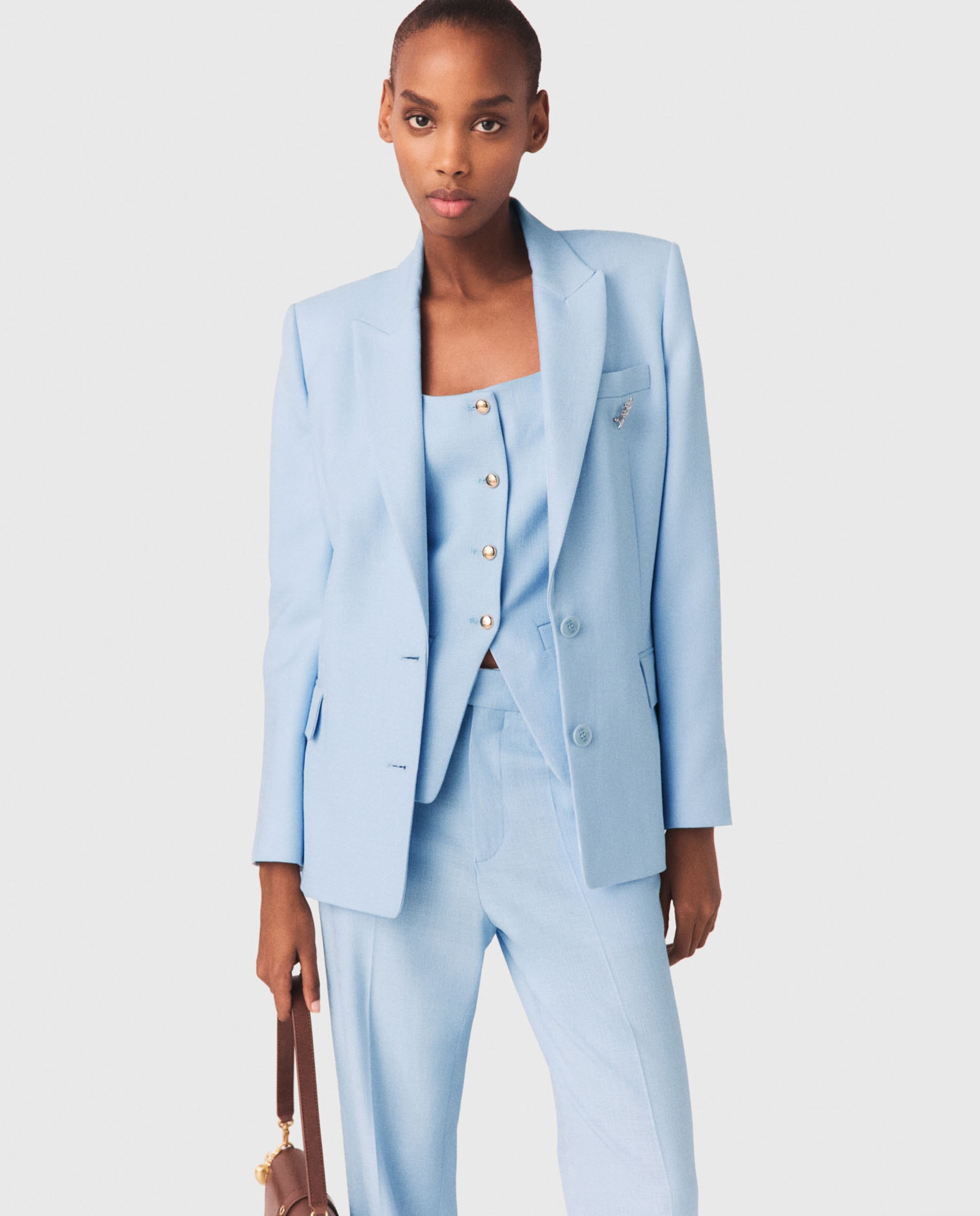 Imagen 0 de Blazer de mujer con doble botonadura y corte recto Azul claro