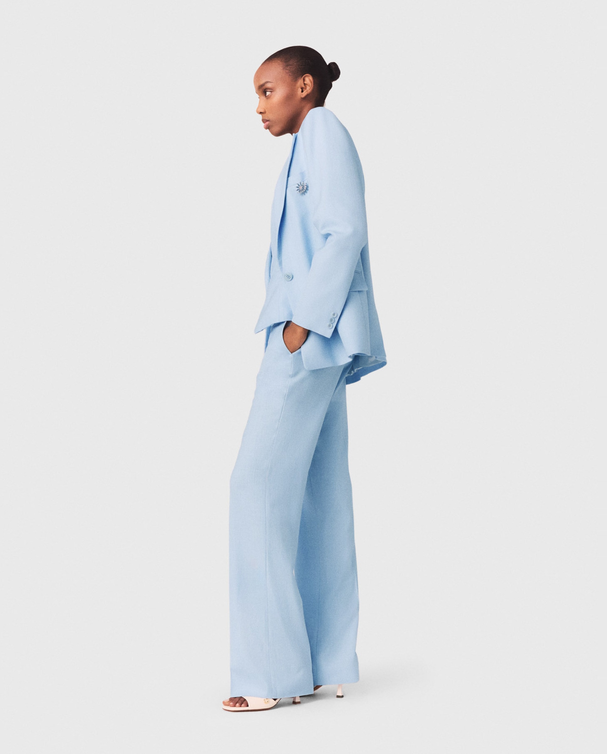 Blazer de mujer con doble botonadura y corte recto - Maje - Azul claro Azul claro-3