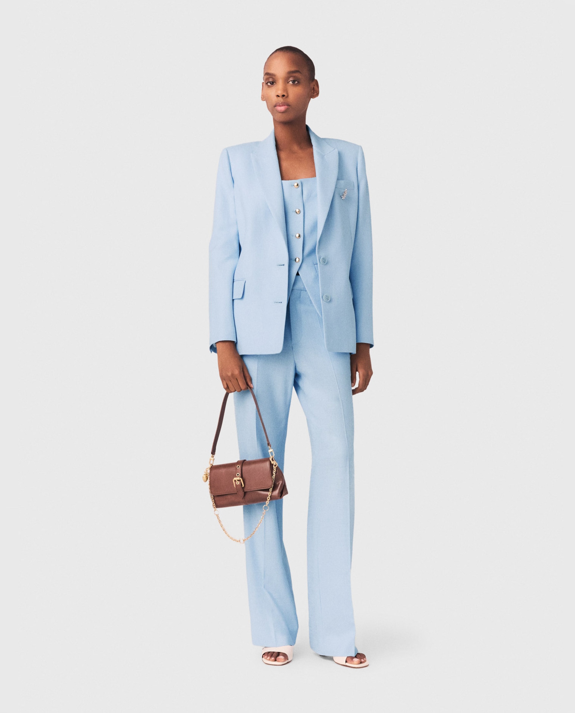 Blazer de mujer con doble botonadura y corte recto - Maje - Azul claro Azul claro-4