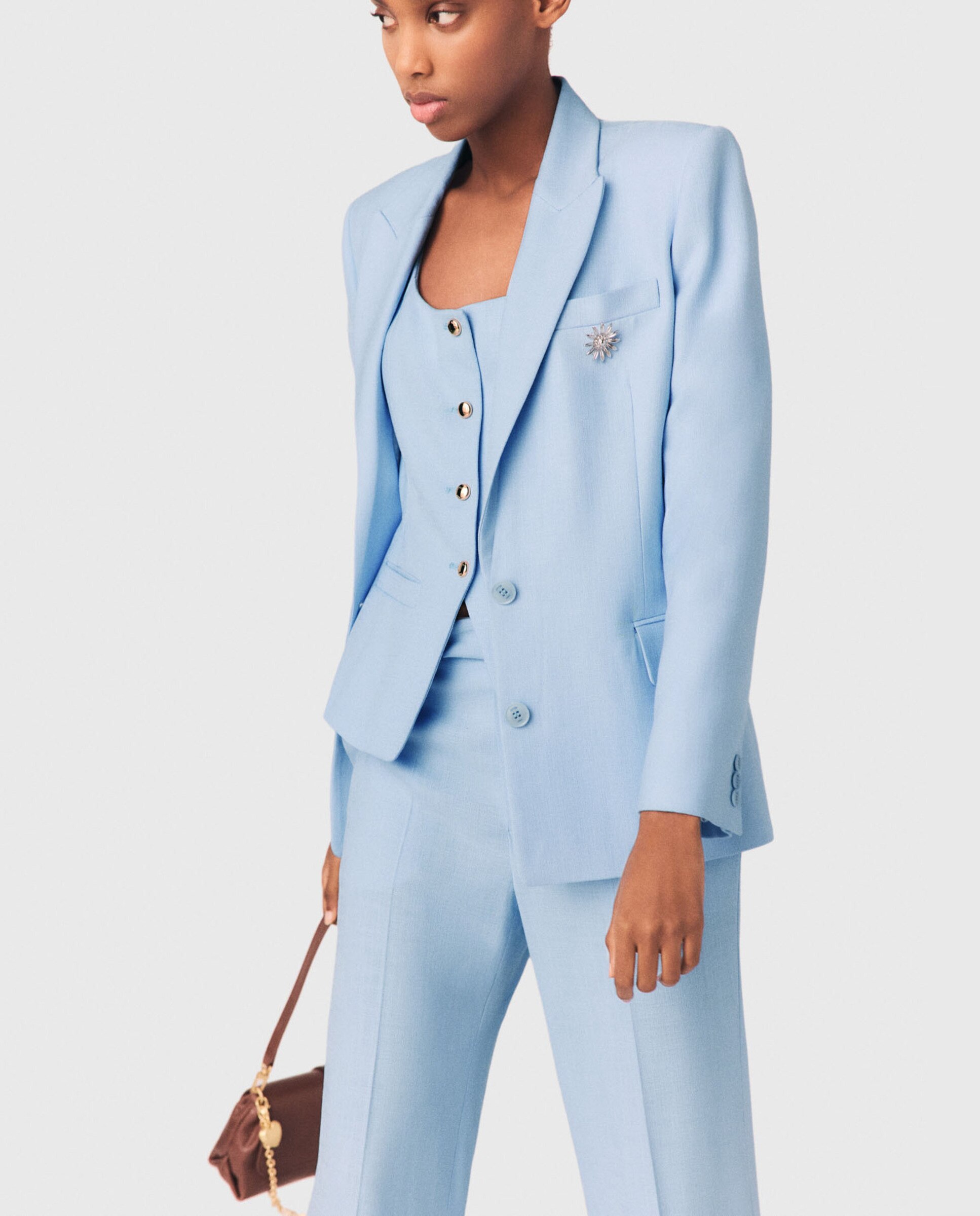 Blazer de mujer con doble botonadura y corte recto - Maje - Azul claro Azul claro-6