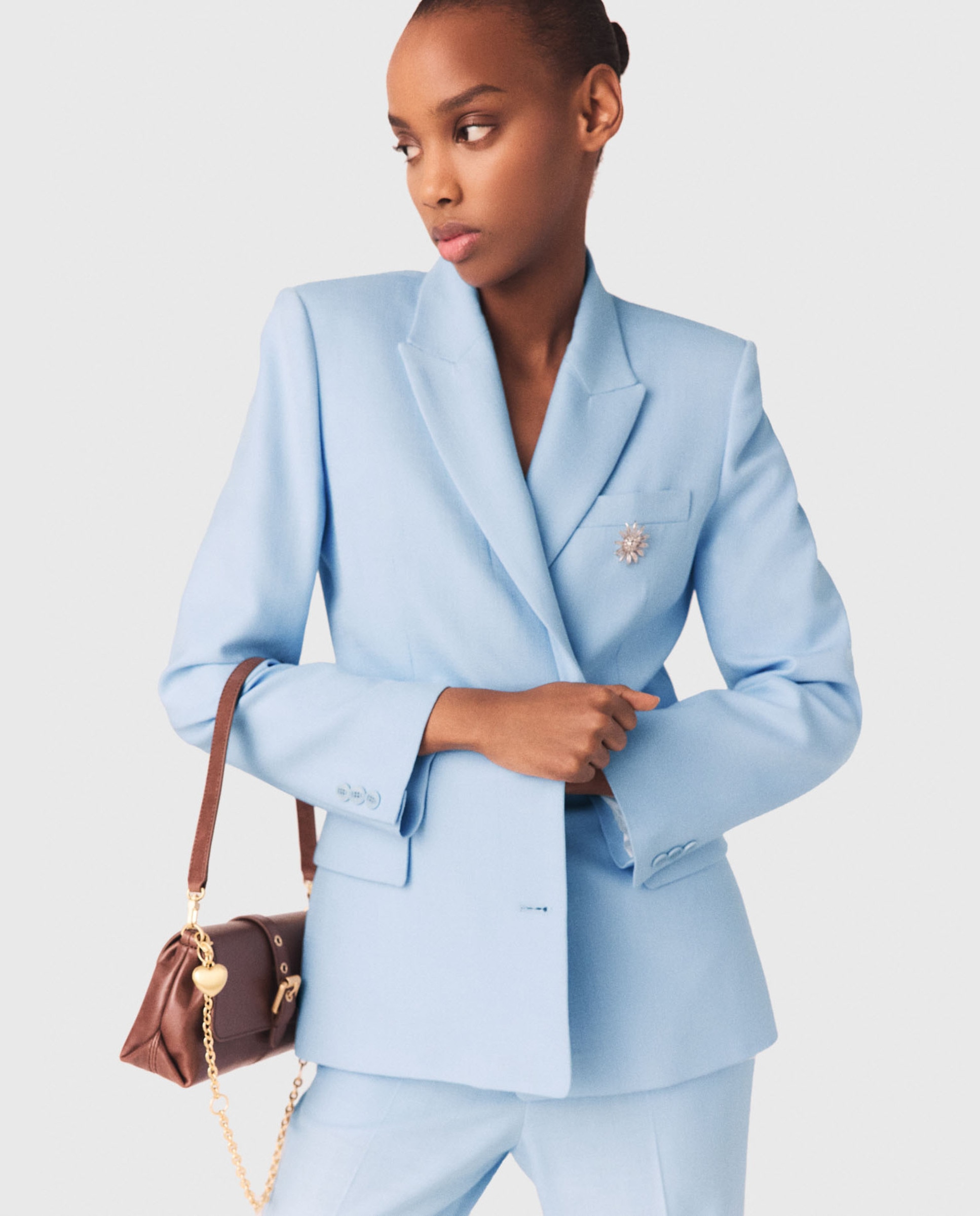 Blazer de mujer con doble botonadura y corte recto - Maje - Azul claro Azul claro-7
