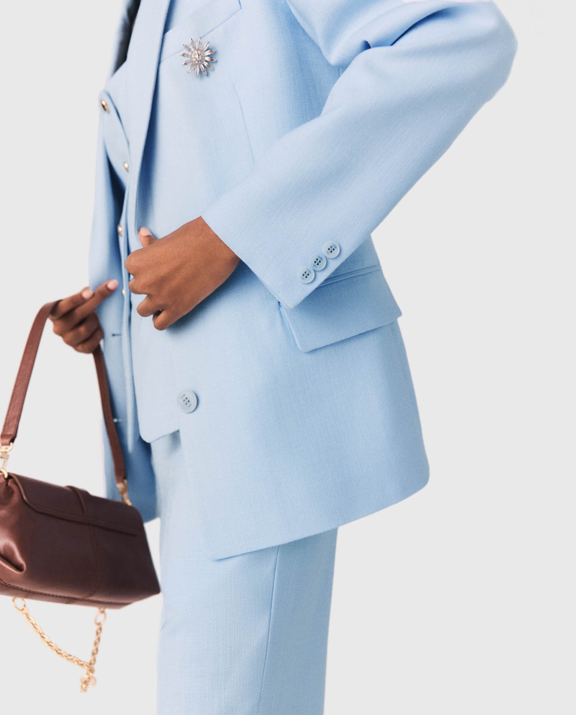 Blazer de mujer con doble botonadura y corte recto - Maje - Azul claro Azul claro-8