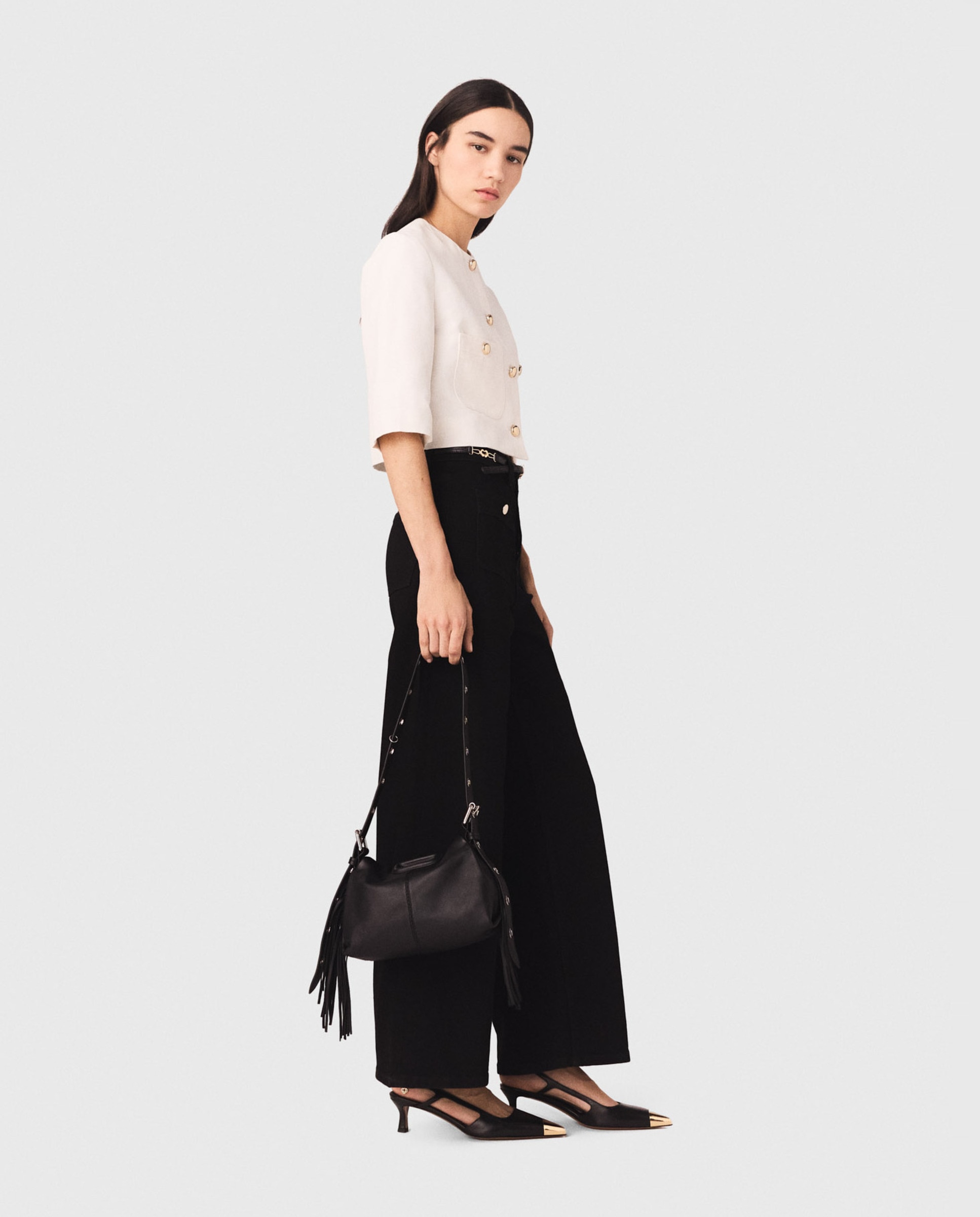 Vaquero recto de mujer talle alto desteñido - Maje - Negro Negro-5