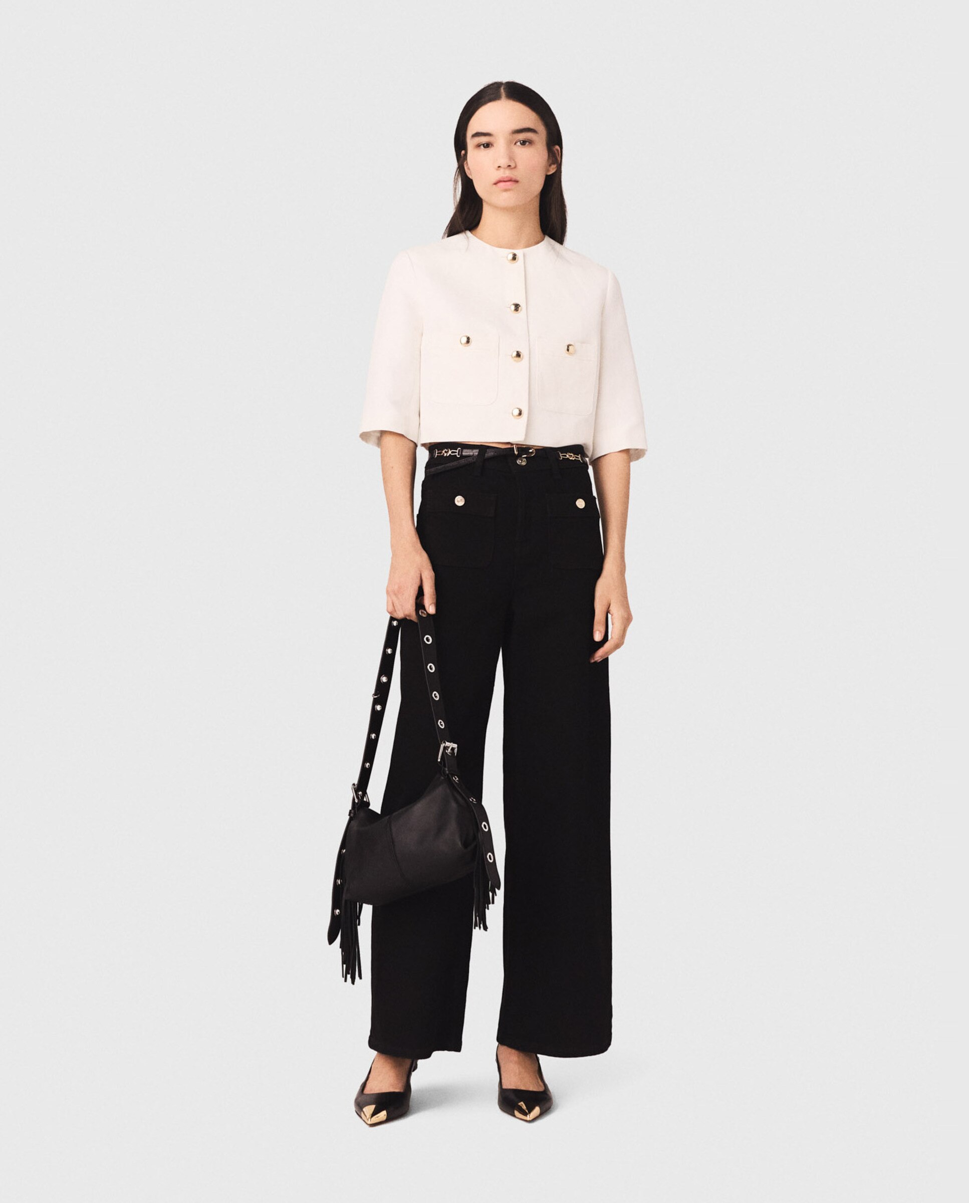 Vaquero recto de mujer talle alto desteñido - Maje - Negro Negro-6