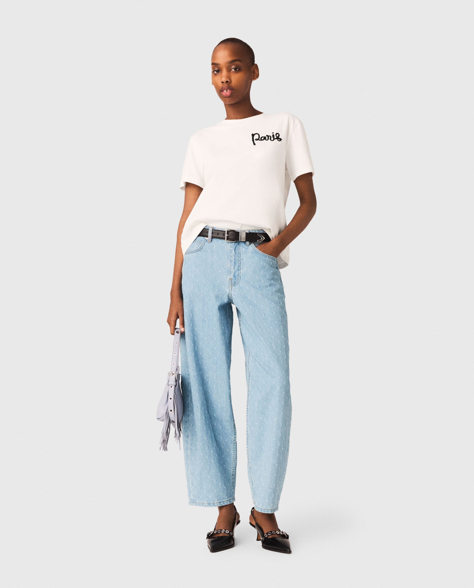 Camiseta de mujer con logo paris bordado - Maje - Blanco Blanco-4