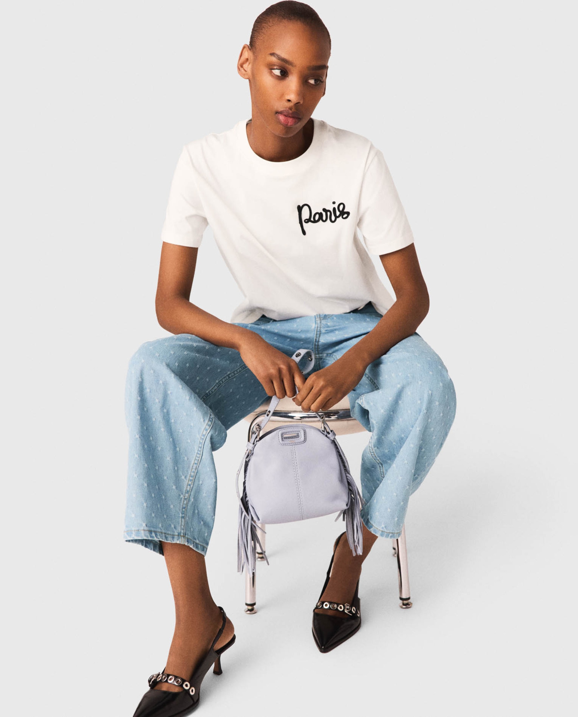 Camiseta de mujer con logo paris bordado - Maje - Blanco Blanco-5