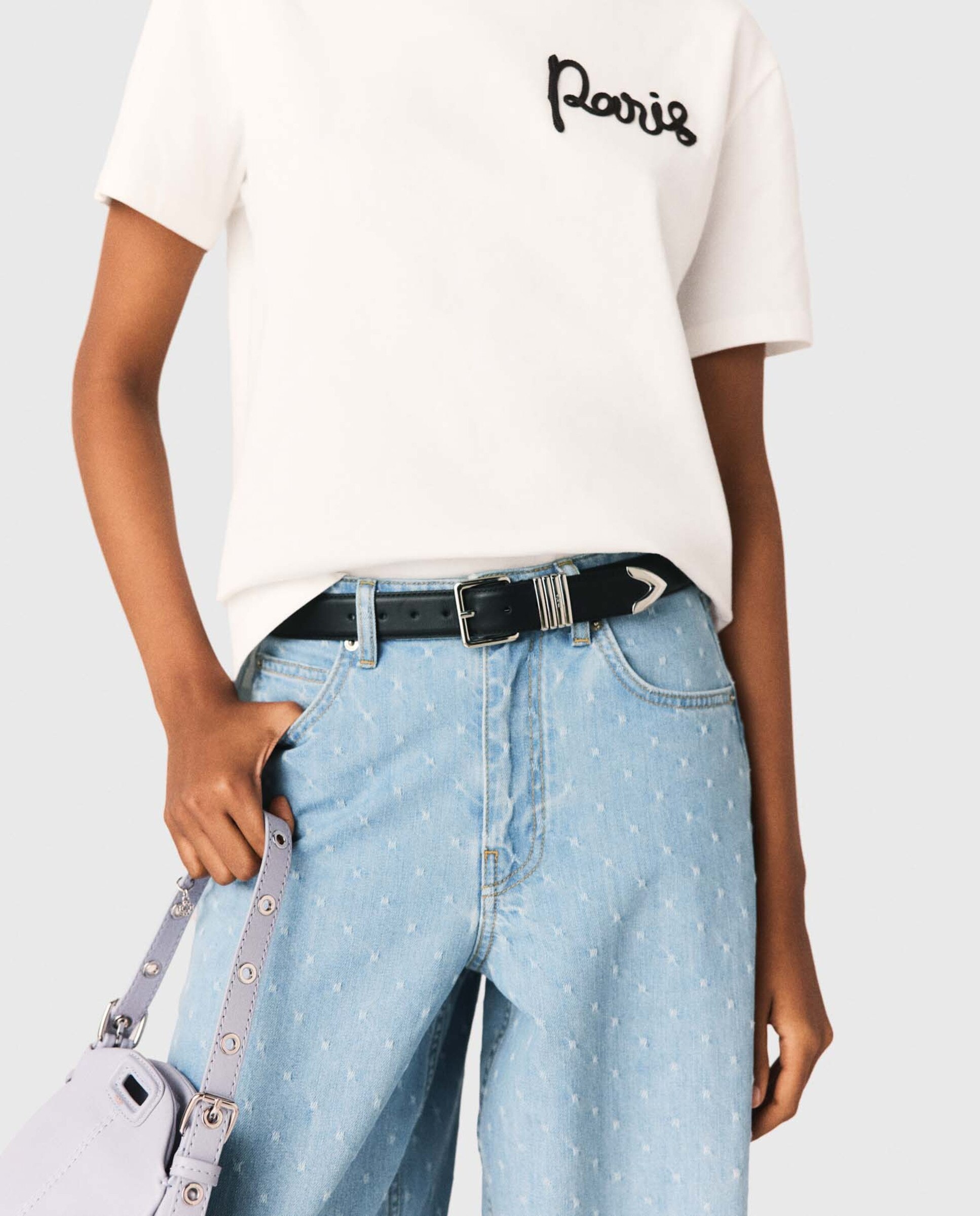 Camiseta de mujer con logo paris bordado - Maje - Blanco Blanco-6