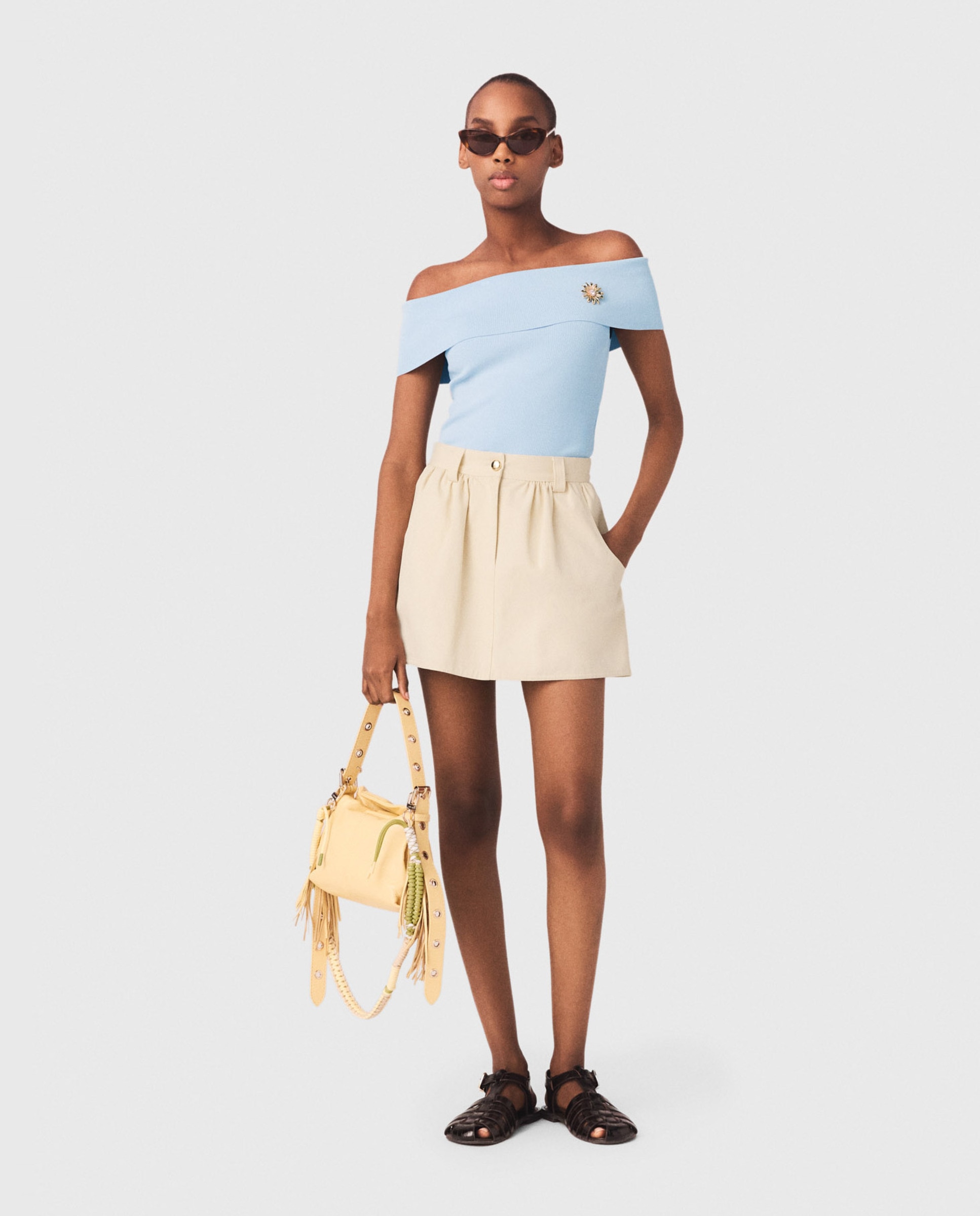 Maje - Short de mujer tipo falda pantalón de algodón.