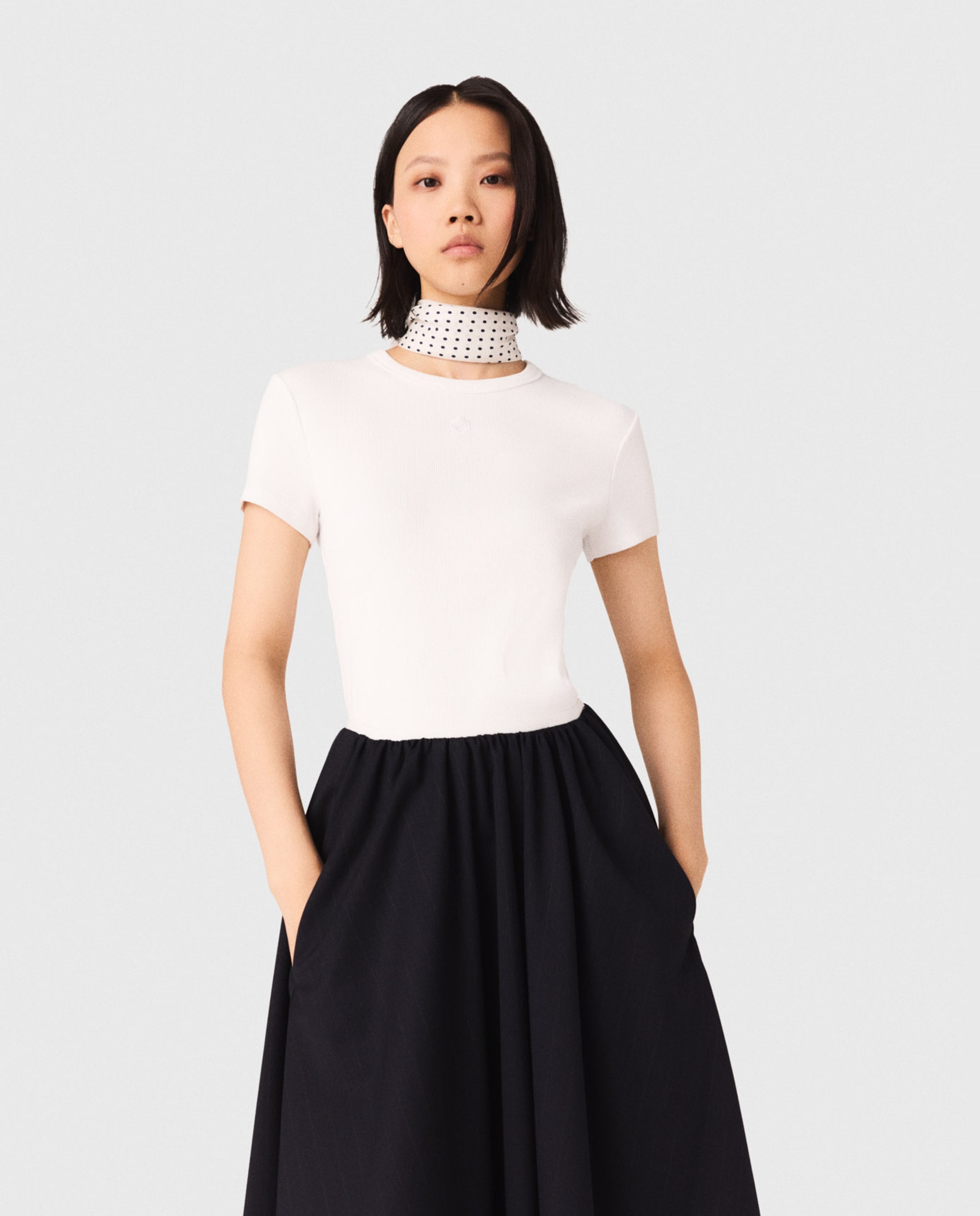 Camiseta de mujer de algodón de canalé con bordado - Maje - Blanco Blanco-1