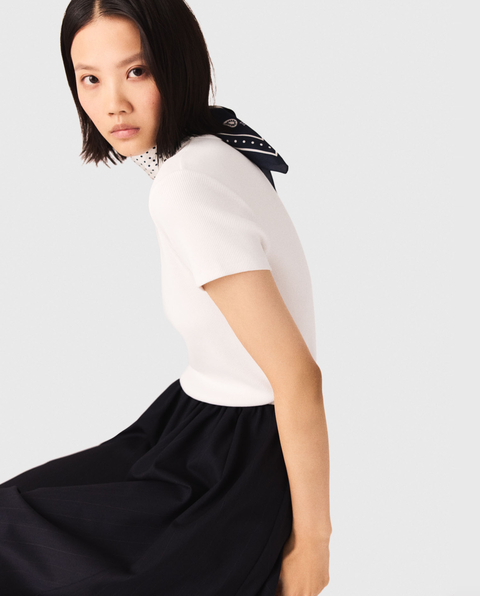 Camiseta de mujer de algodón de canalé con bordado - Maje - Blanco Blanco-3