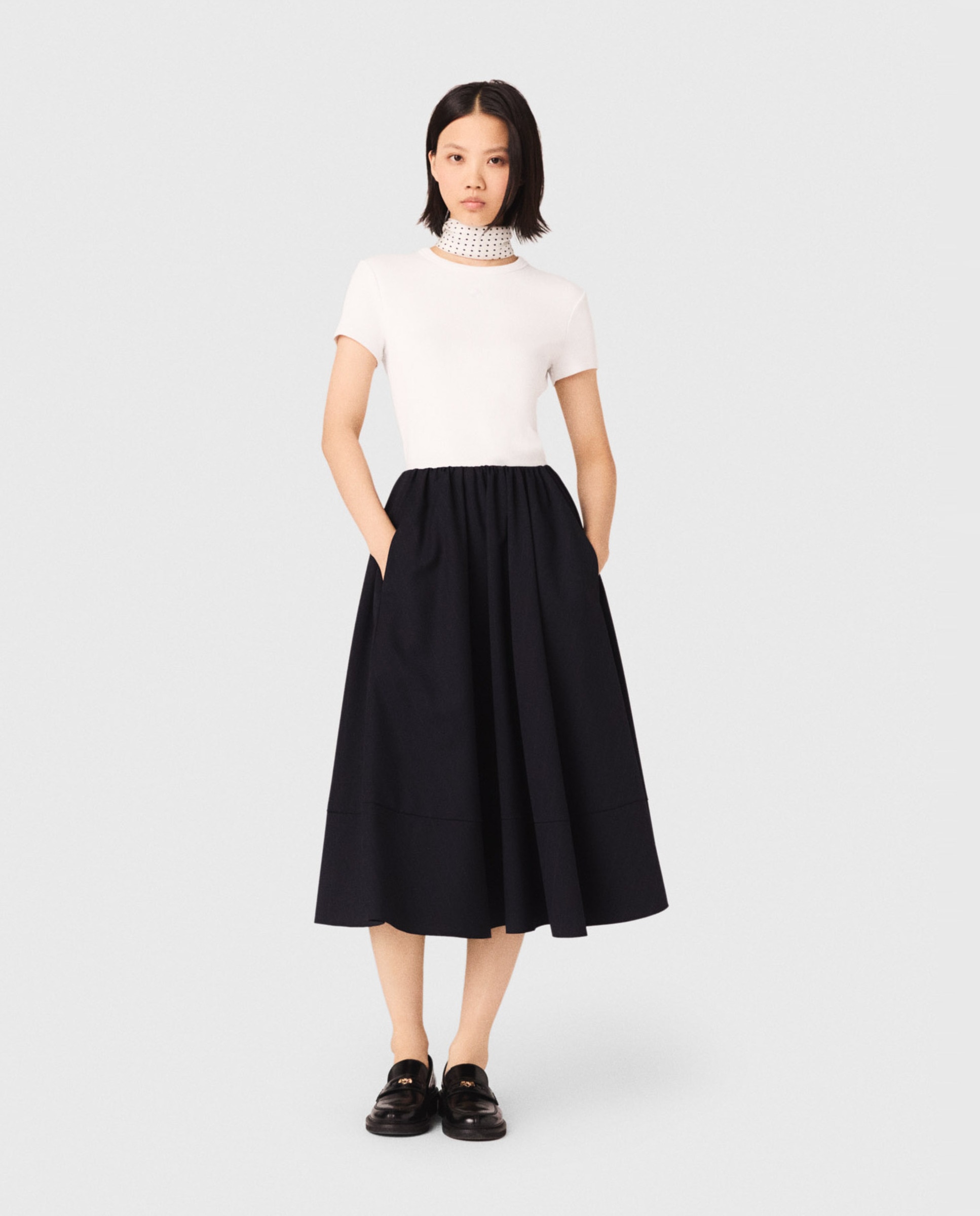 Camiseta de mujer de algodón de canalé con bordado - Maje - Blanco Blanco-4
