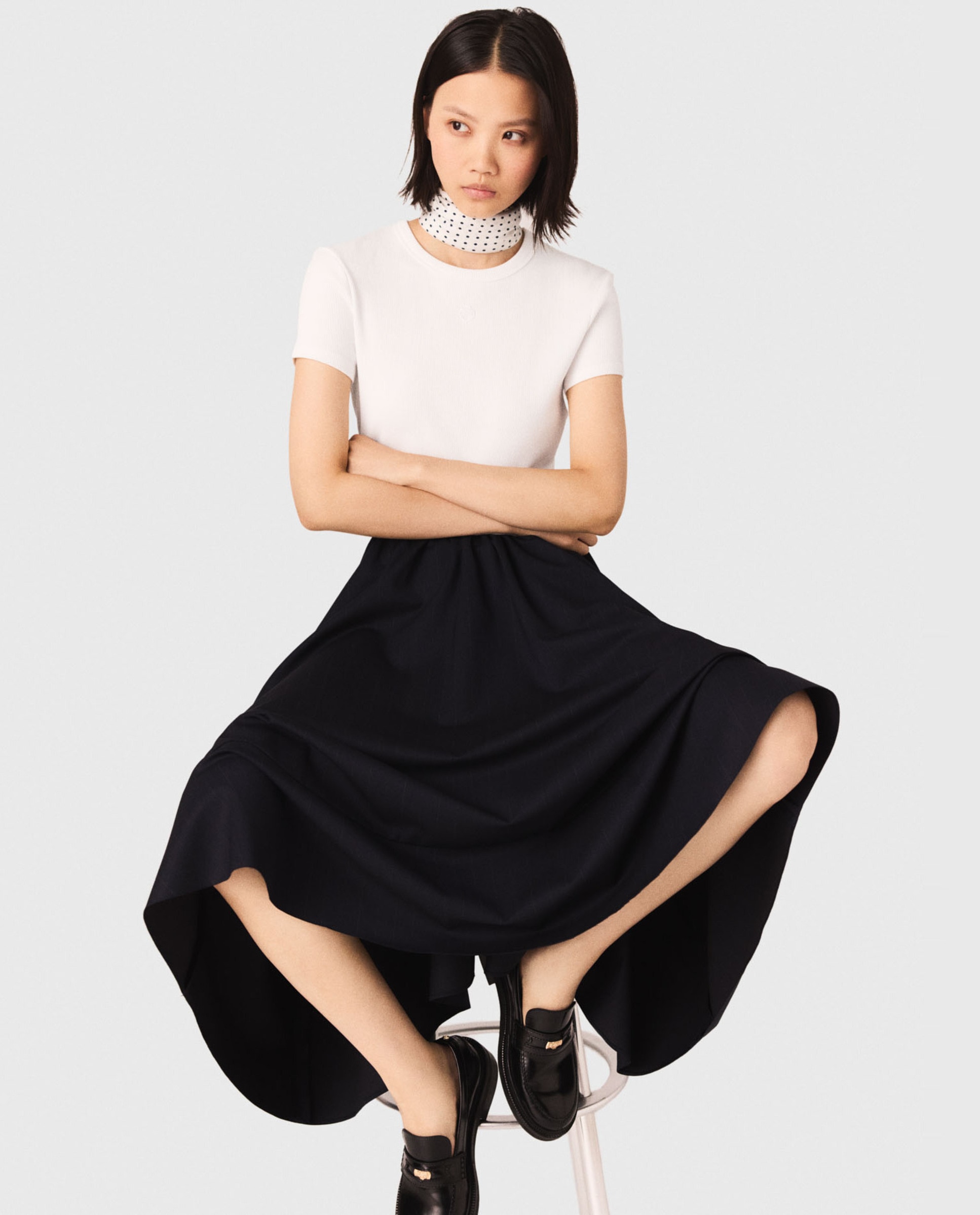Camiseta de mujer de algodón de canalé con bordado - Maje - Blanco Blanco-5