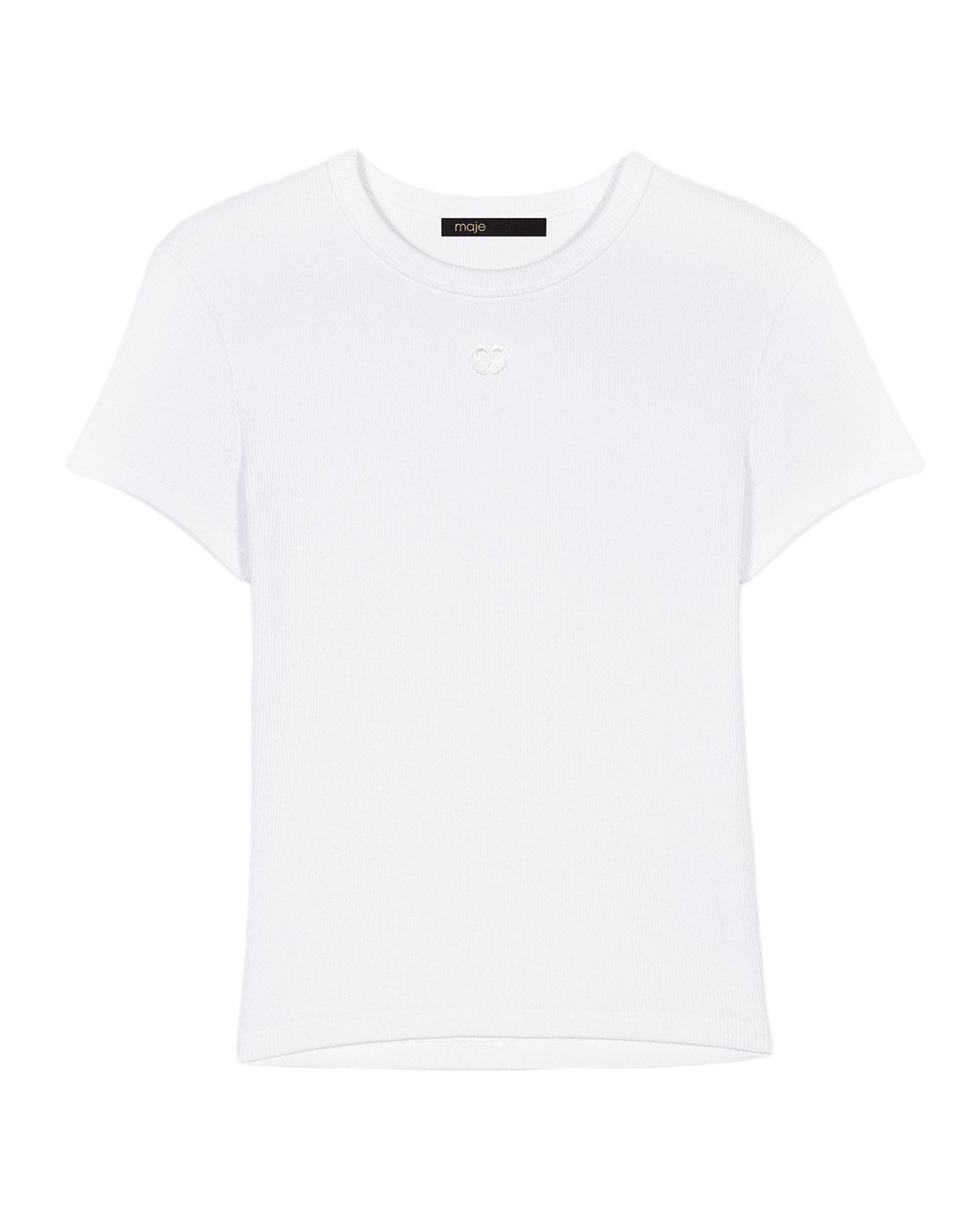 Camiseta de mujer de algodón de canalé con bordado - Maje - Blanco Blanco-7