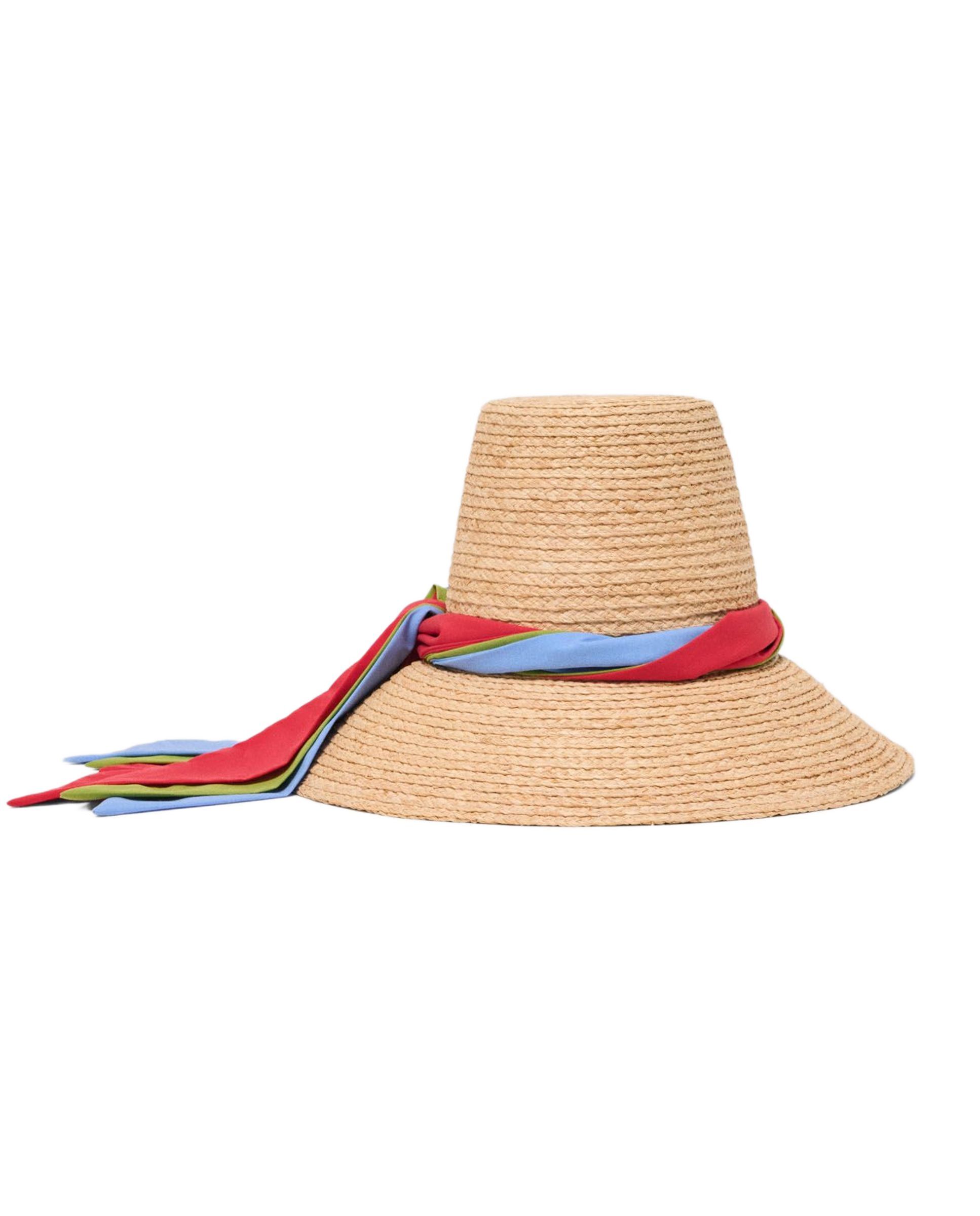 Pamela de mujer en rafia con cinta multicolor y ala ancha - Maje - Natural Natural-7