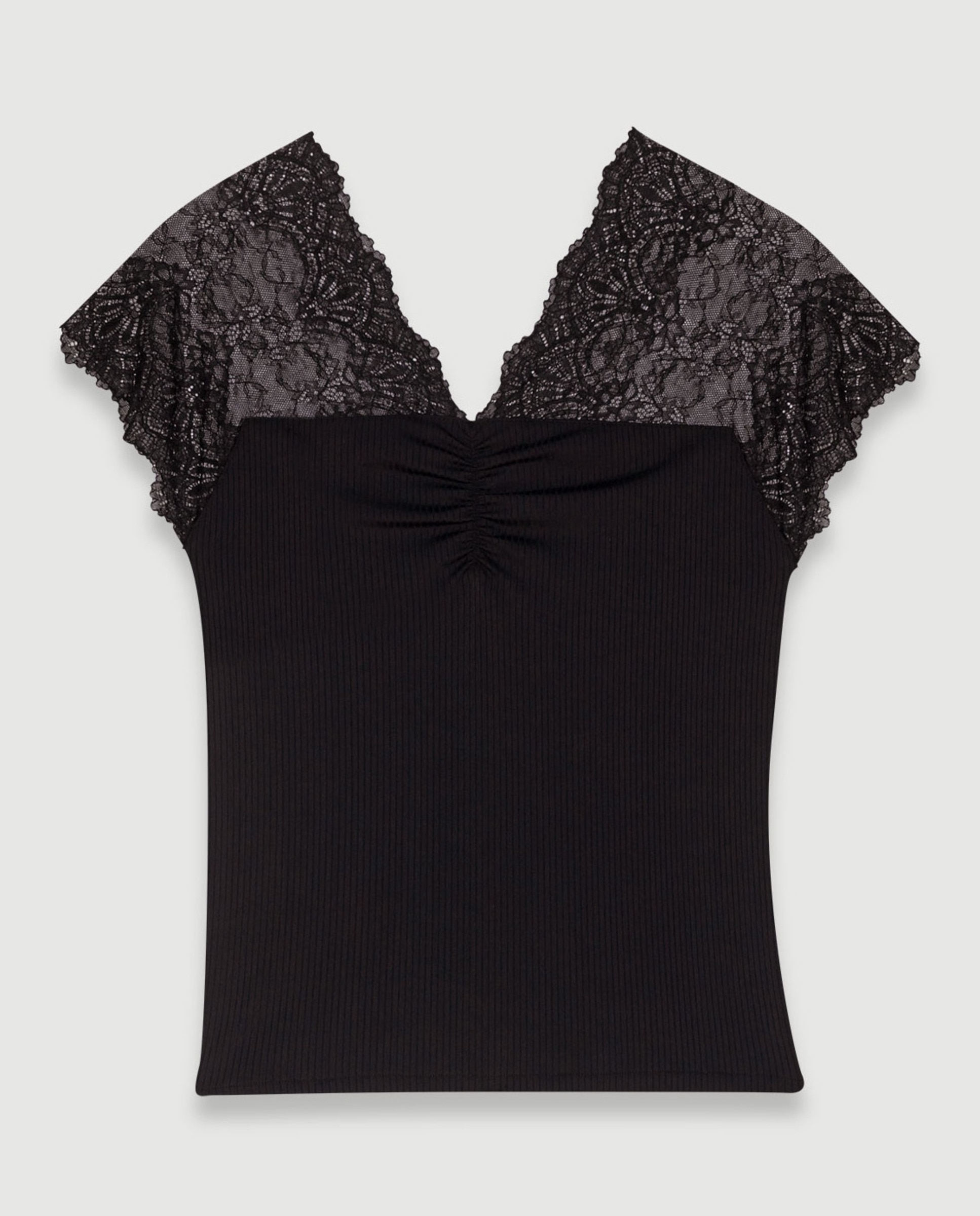 Top de mujer de punto con encajes incrustados - Maje - Negro Negro-8