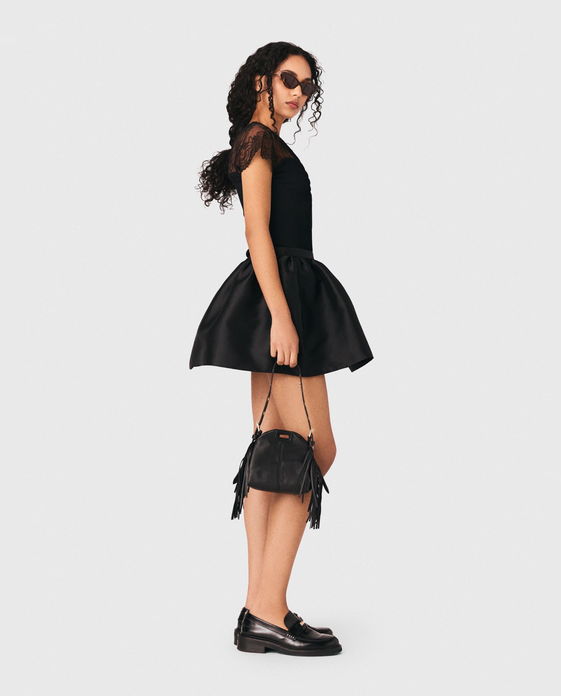 Top de mujer de punto con encajes incrustados - Maje - Negro Negro-3