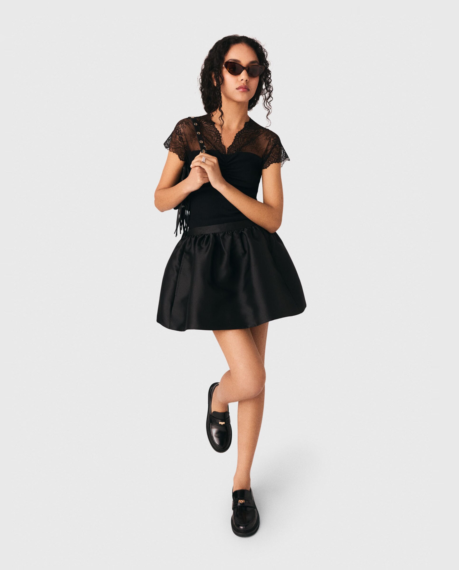 Top de mujer de punto con encajes incrustados - Maje - Negro Negro-5