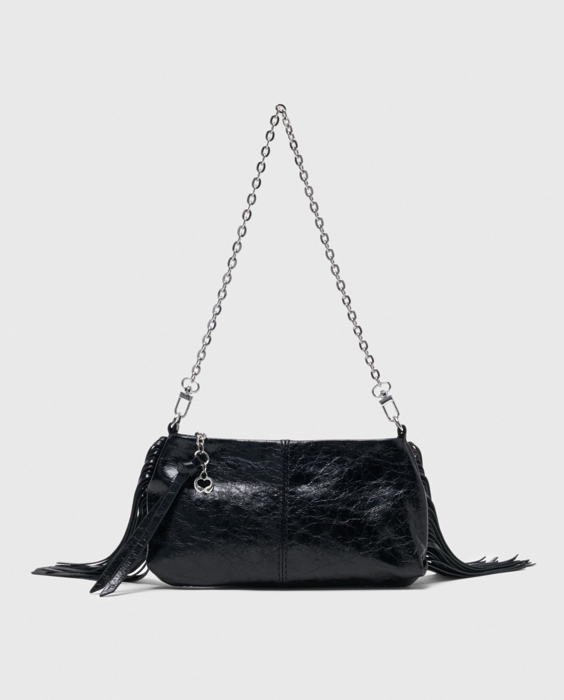 Bandolera de mujer miss m pequeña de piel barnizada con cremallera multiposición - Maje - Negro Negro-1