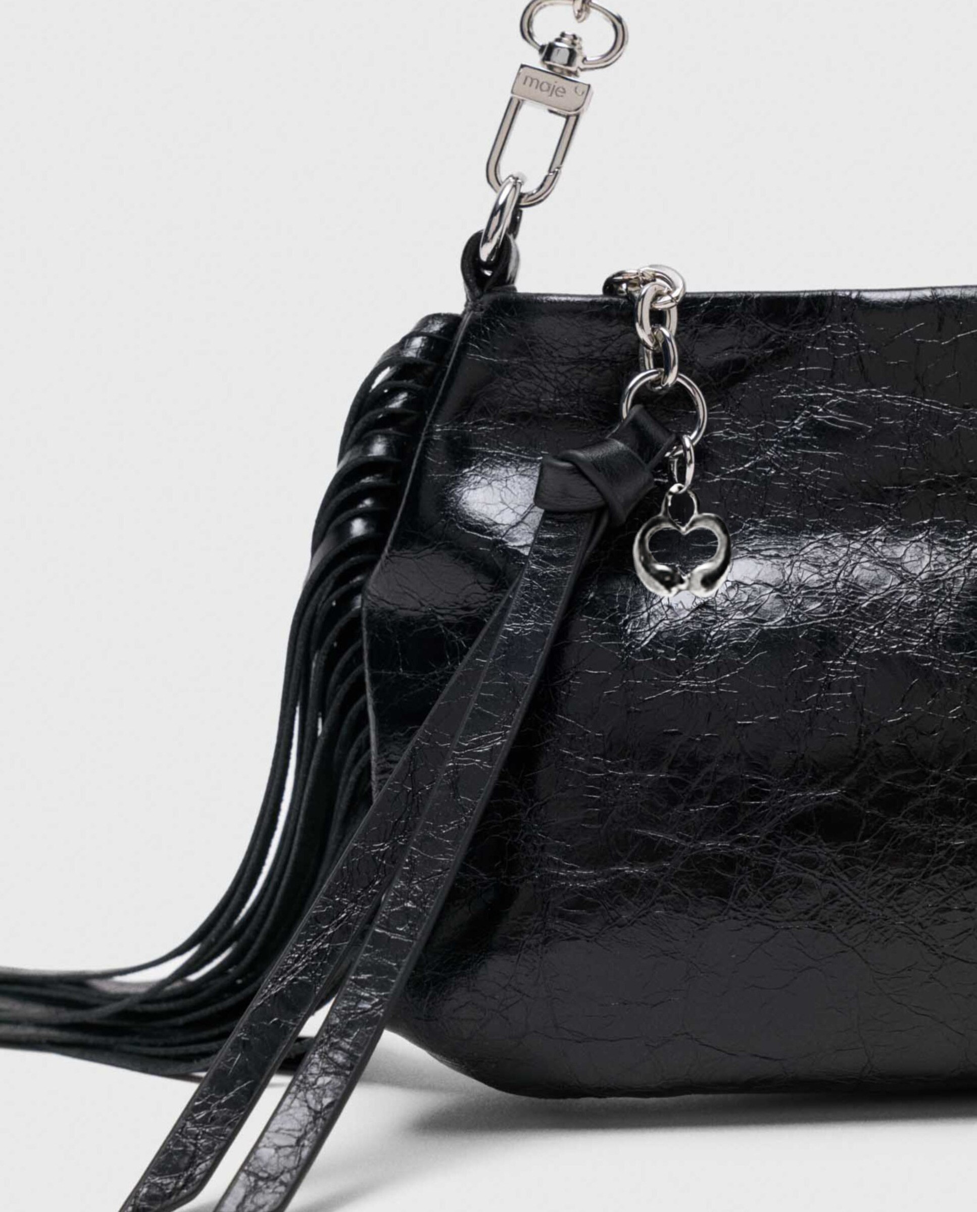 Bandolera de mujer miss m pequeña de piel barnizada con cremallera multiposición - Maje - Negro Negro-4