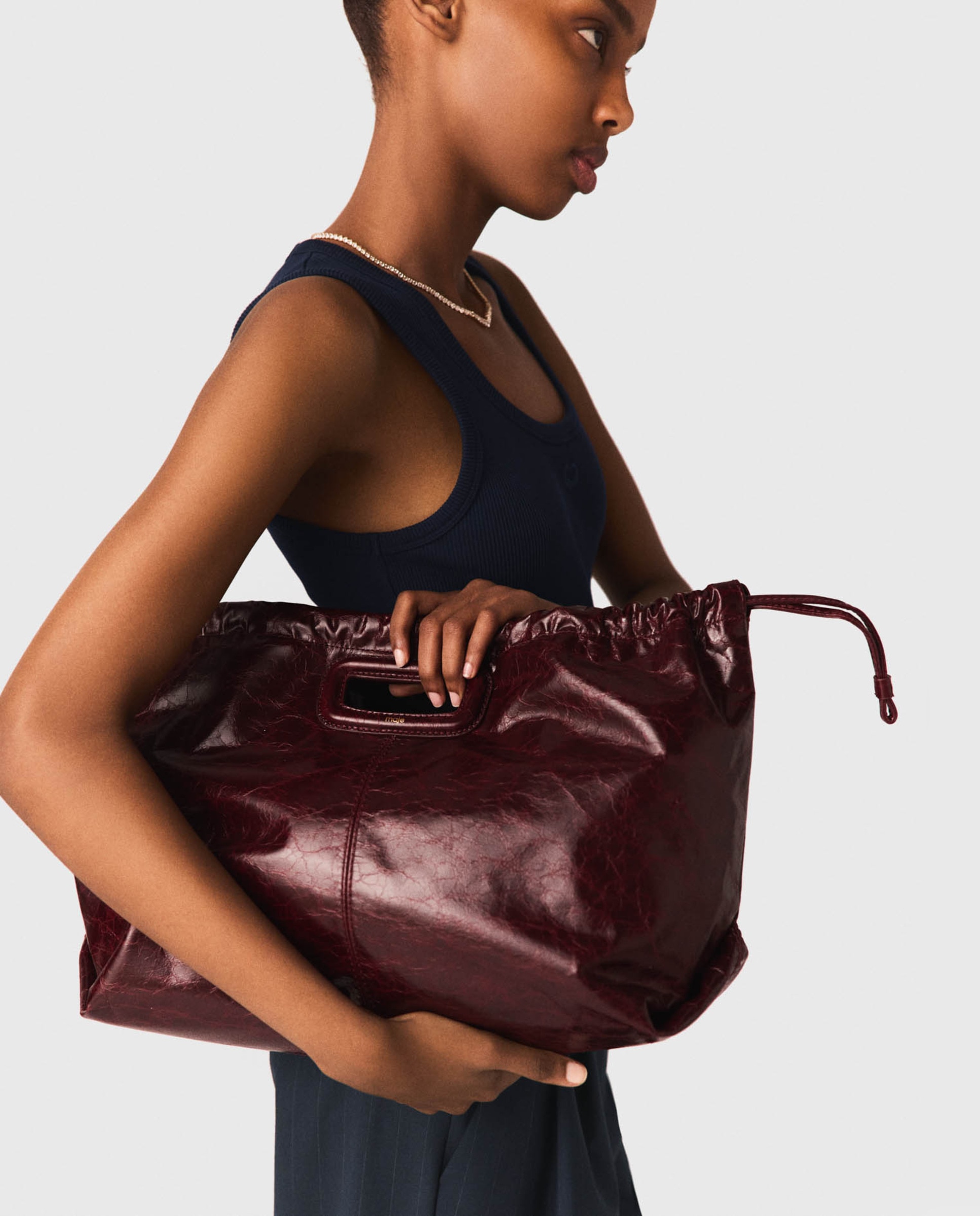 Bolsos de hombro tote de piel craquelada - Maje - Burdeos Burdeos-3