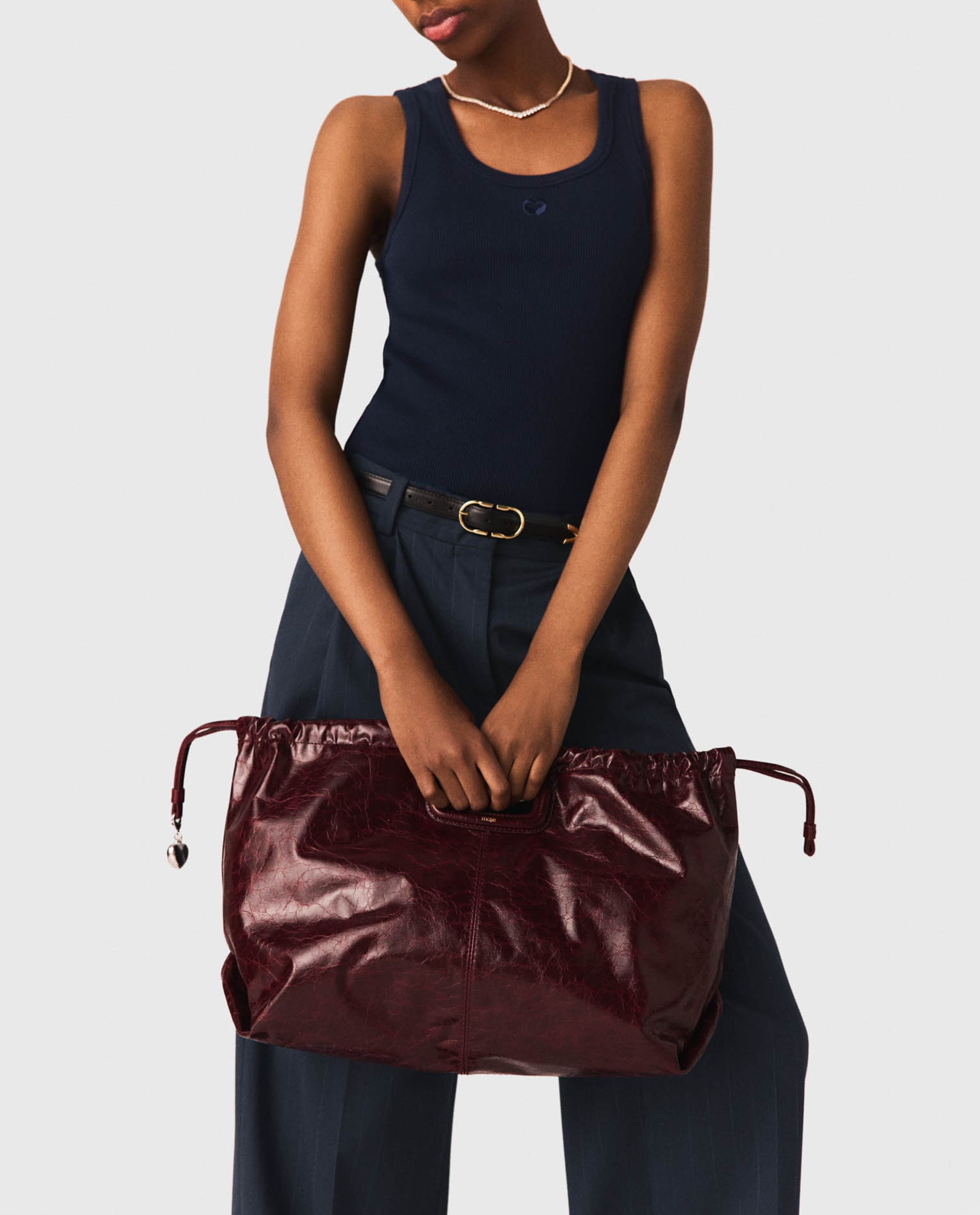 Bolsos de hombro tote de piel craquelada - Maje - Burdeos Burdeos-4
