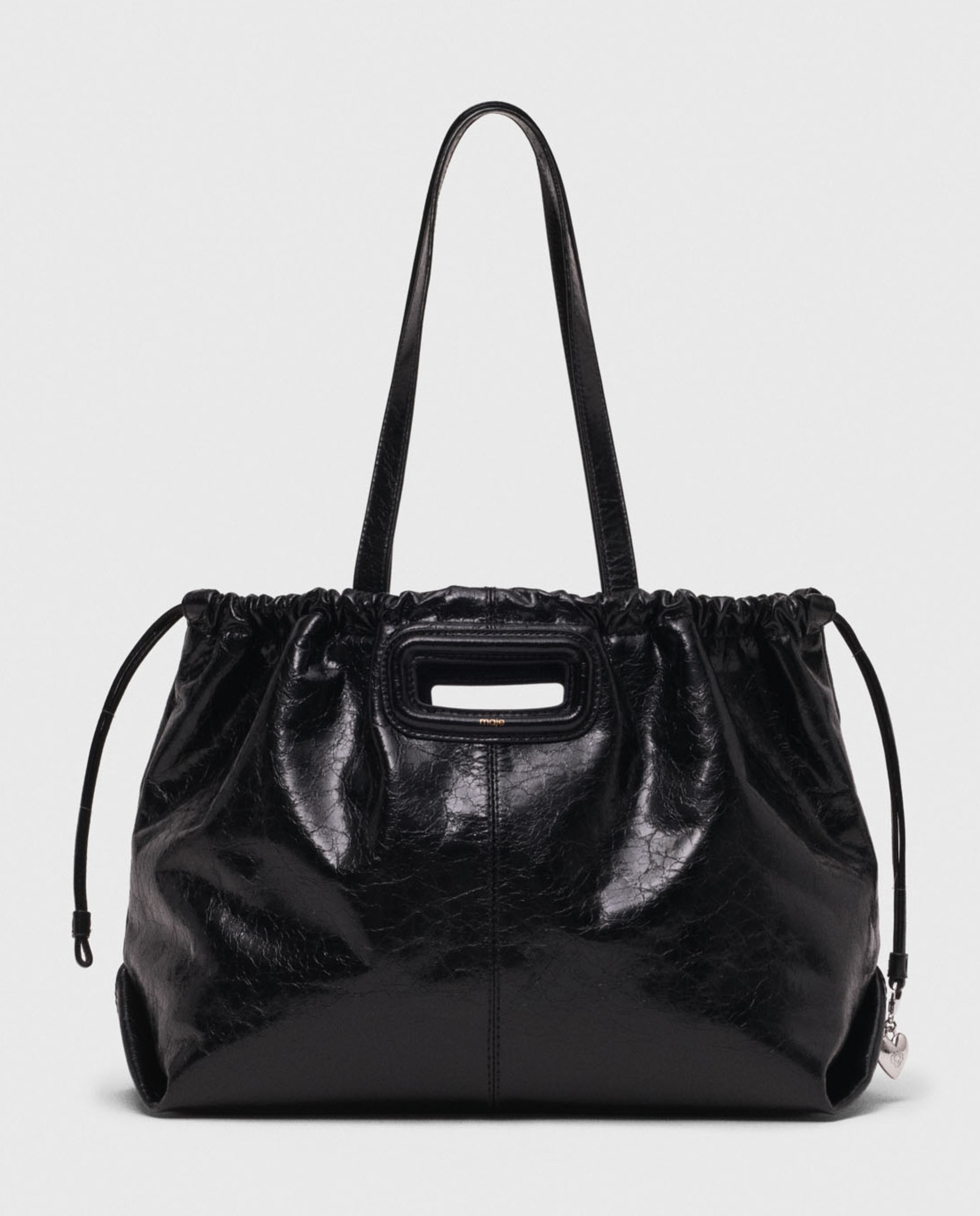 Bolsos de hombro tote de piel craquelada - Maje - Negro Negro-1