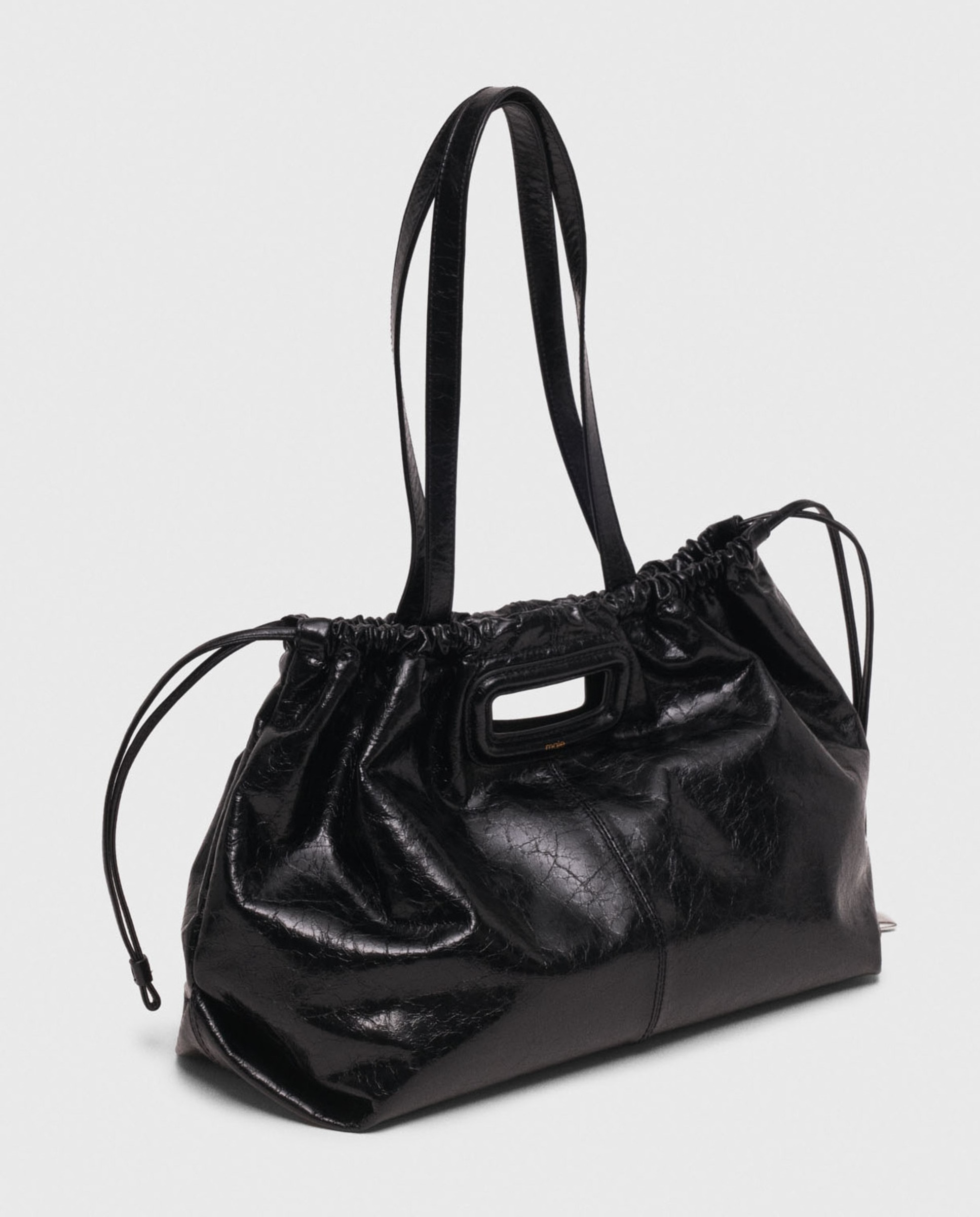 Bolsos de hombro tote de piel craquelada - Maje - Negro Negro-4