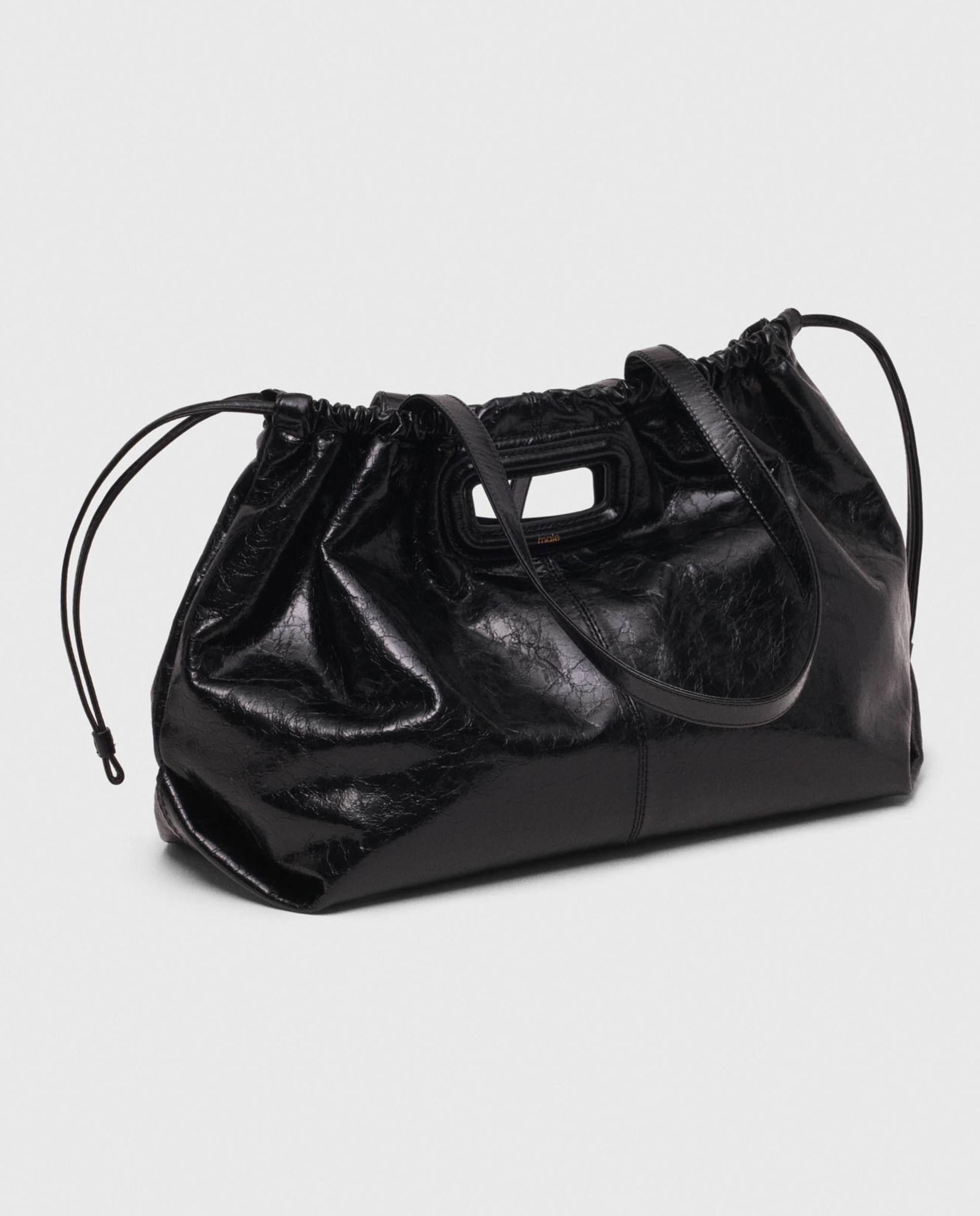 Bolsos de hombro tote de piel craquelada - Maje - Negro Negro-3