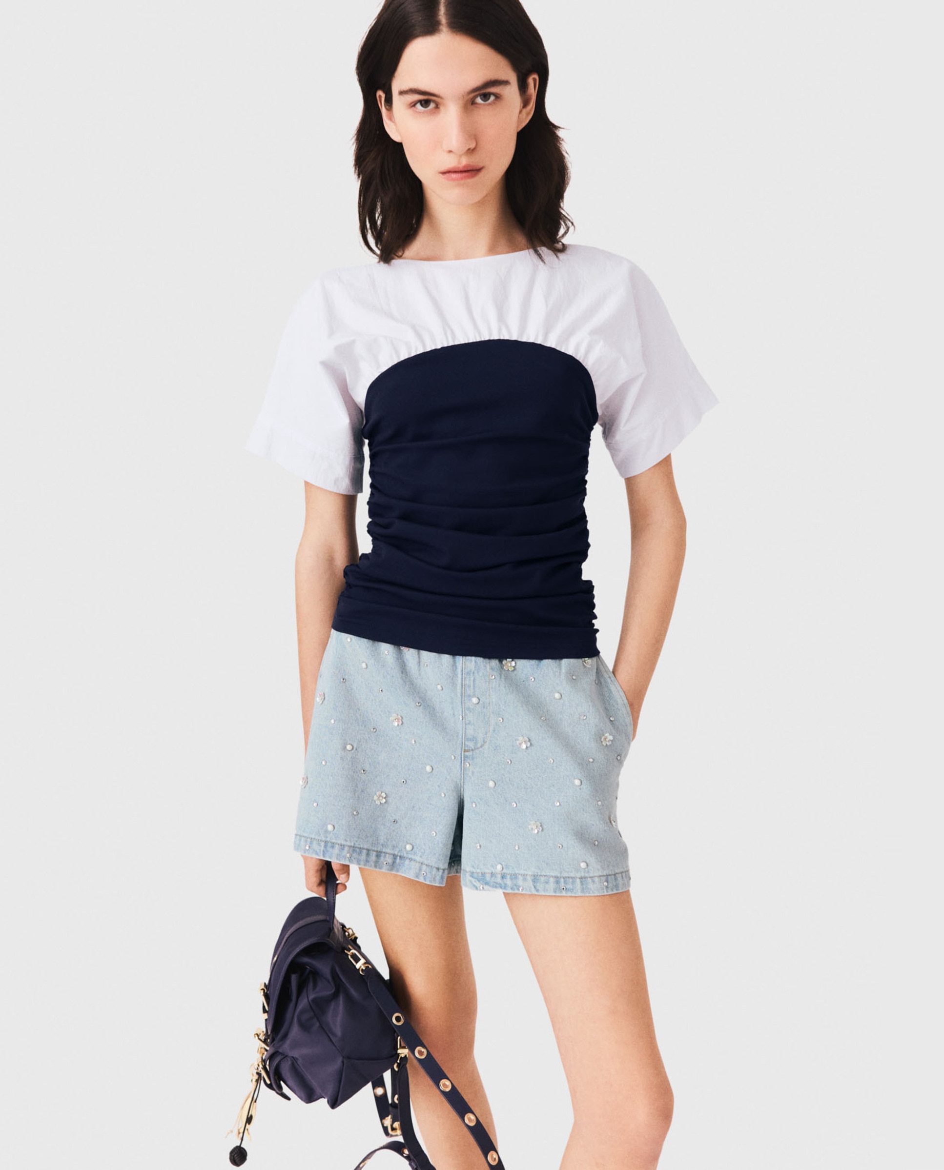 Top de mujer con efecto bustier fruncido - Maje - Azul marino Azul marino-1