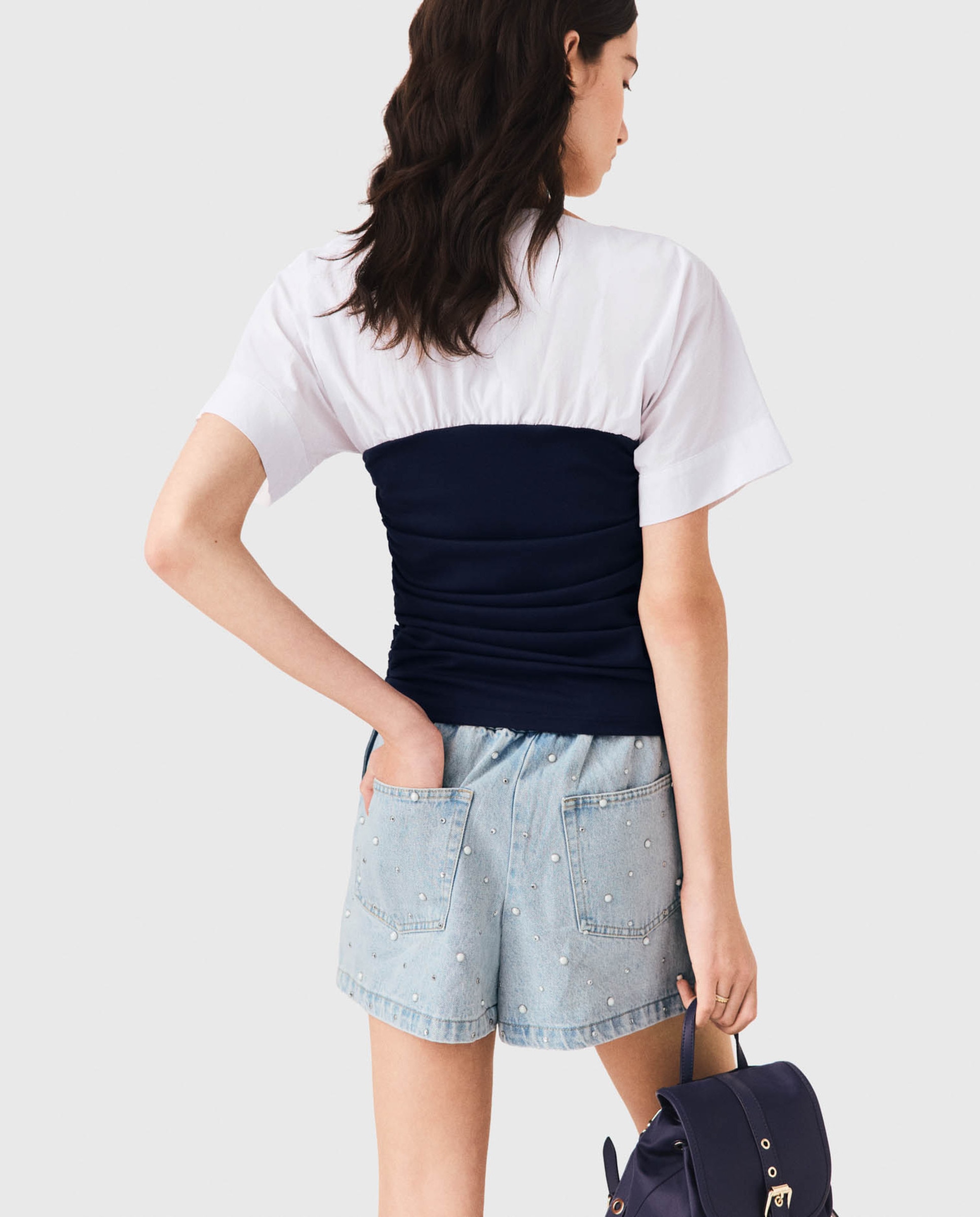 Top de mujer con efecto bustier fruncido - Maje - Azul marino Azul marino-2