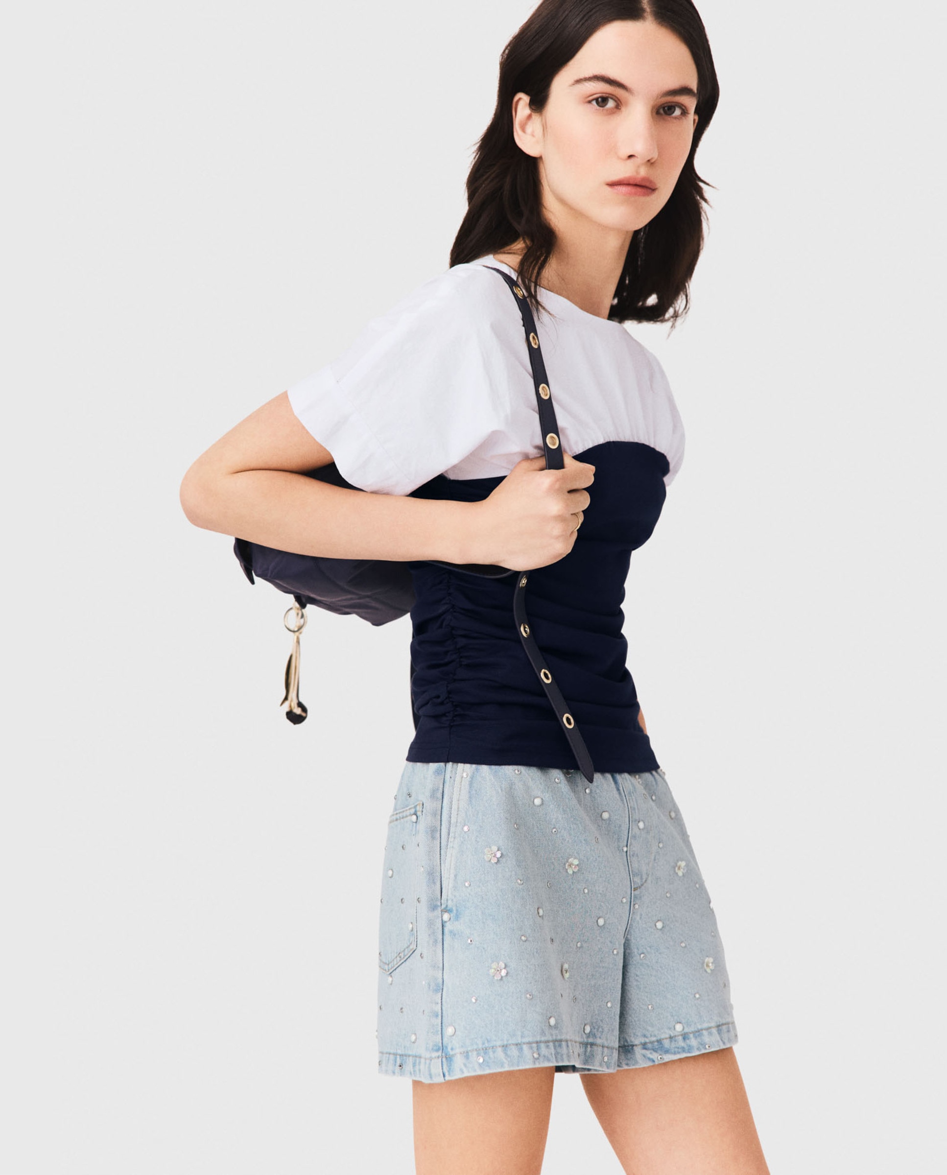 Top de mujer con efecto bustier fruncido - Maje - Azul marino Azul marino-3