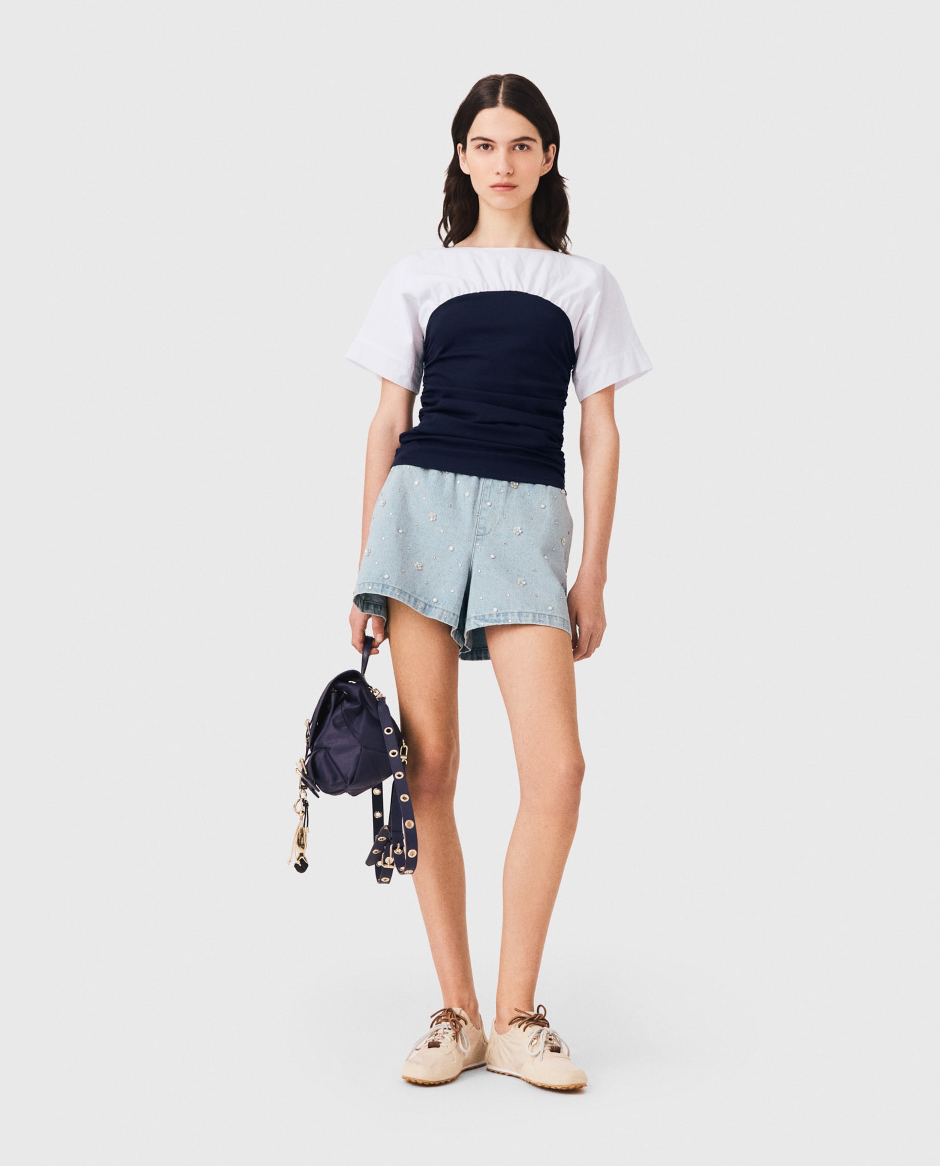 Top de mujer con efecto bustier fruncido - Maje - Azul marino Azul marino-4