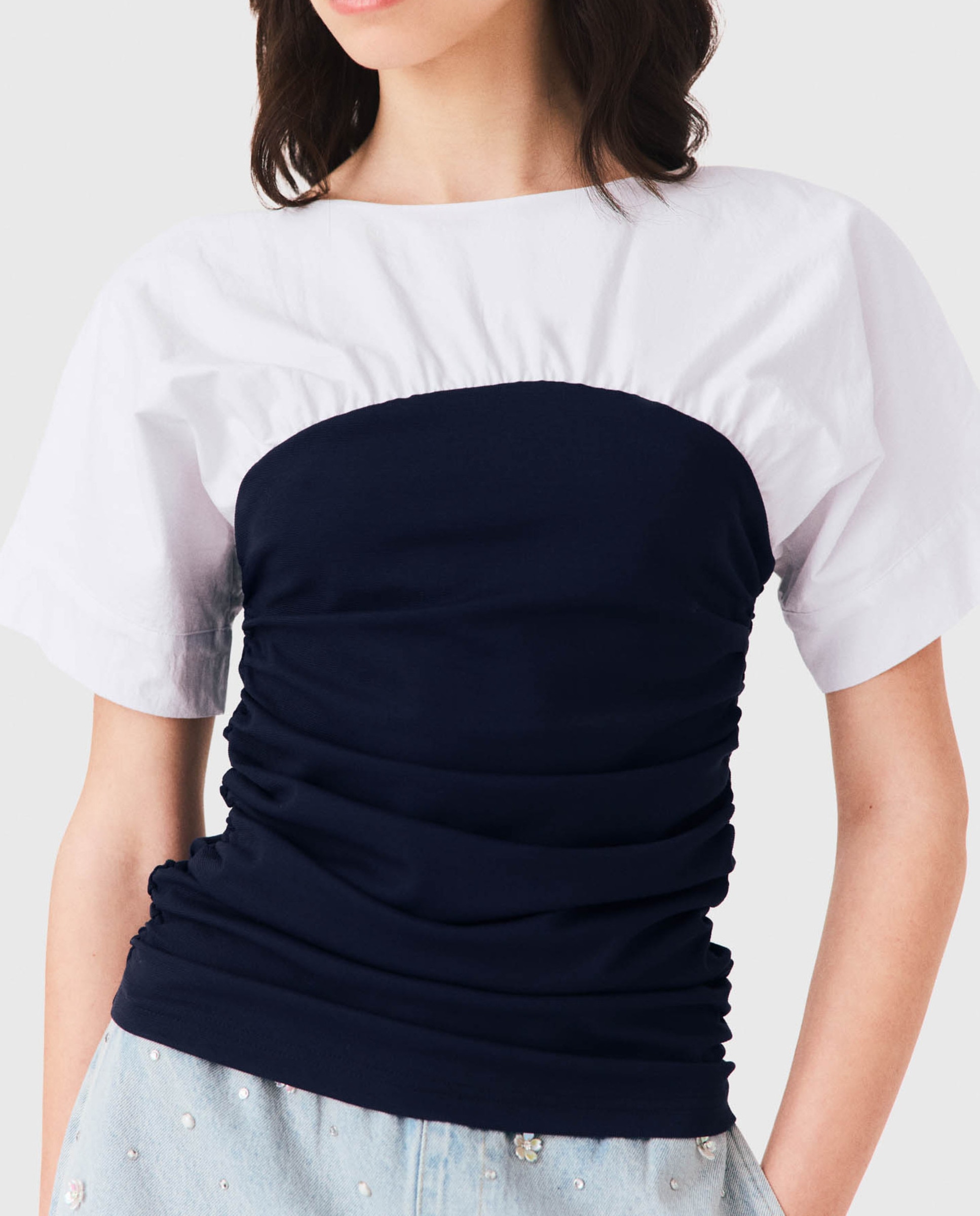 Top de mujer con efecto bustier fruncido - Maje - Azul marino Azul marino-6