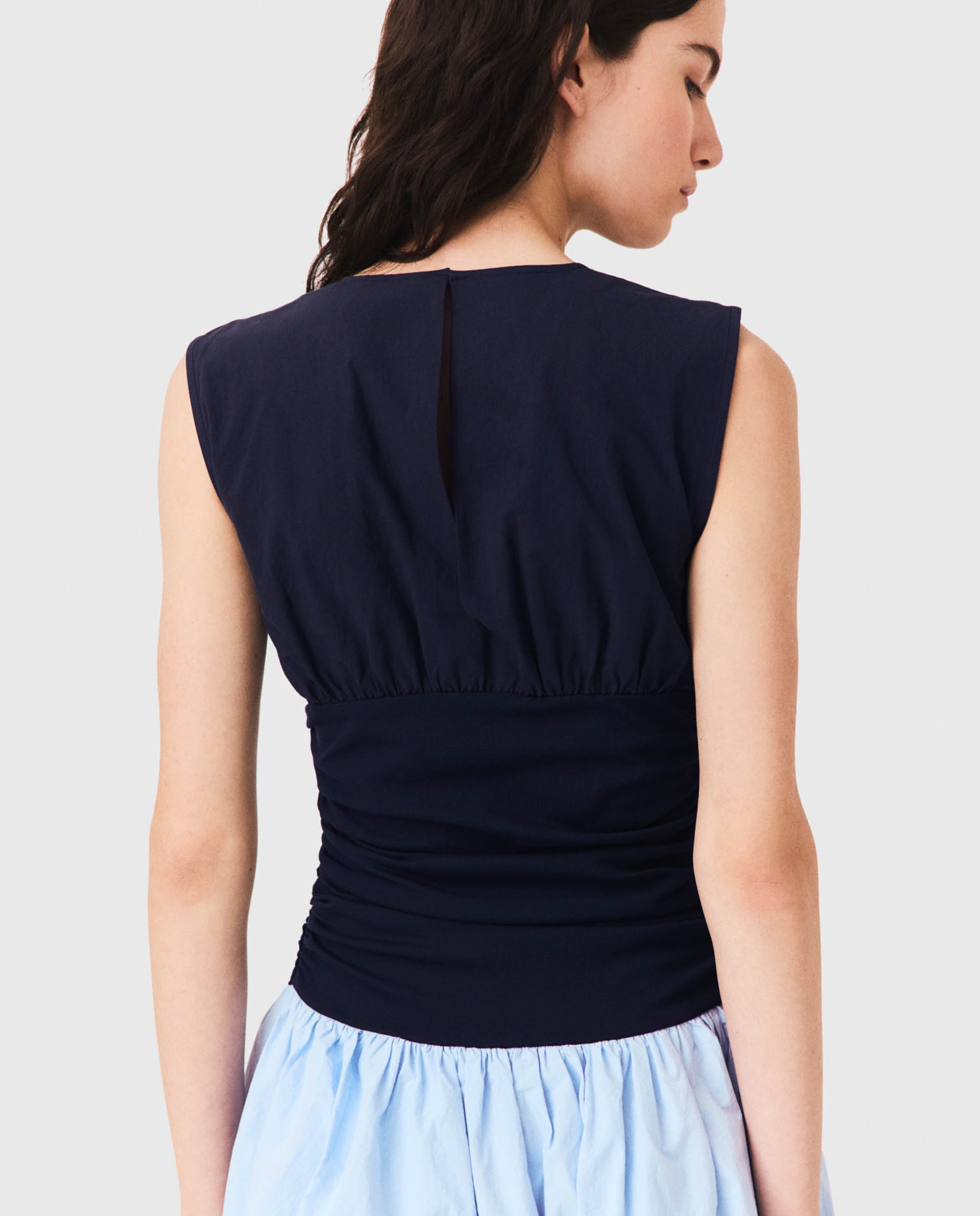 Vestido corto de punto y algodón con falda globo - Maje - Azul Azul-7