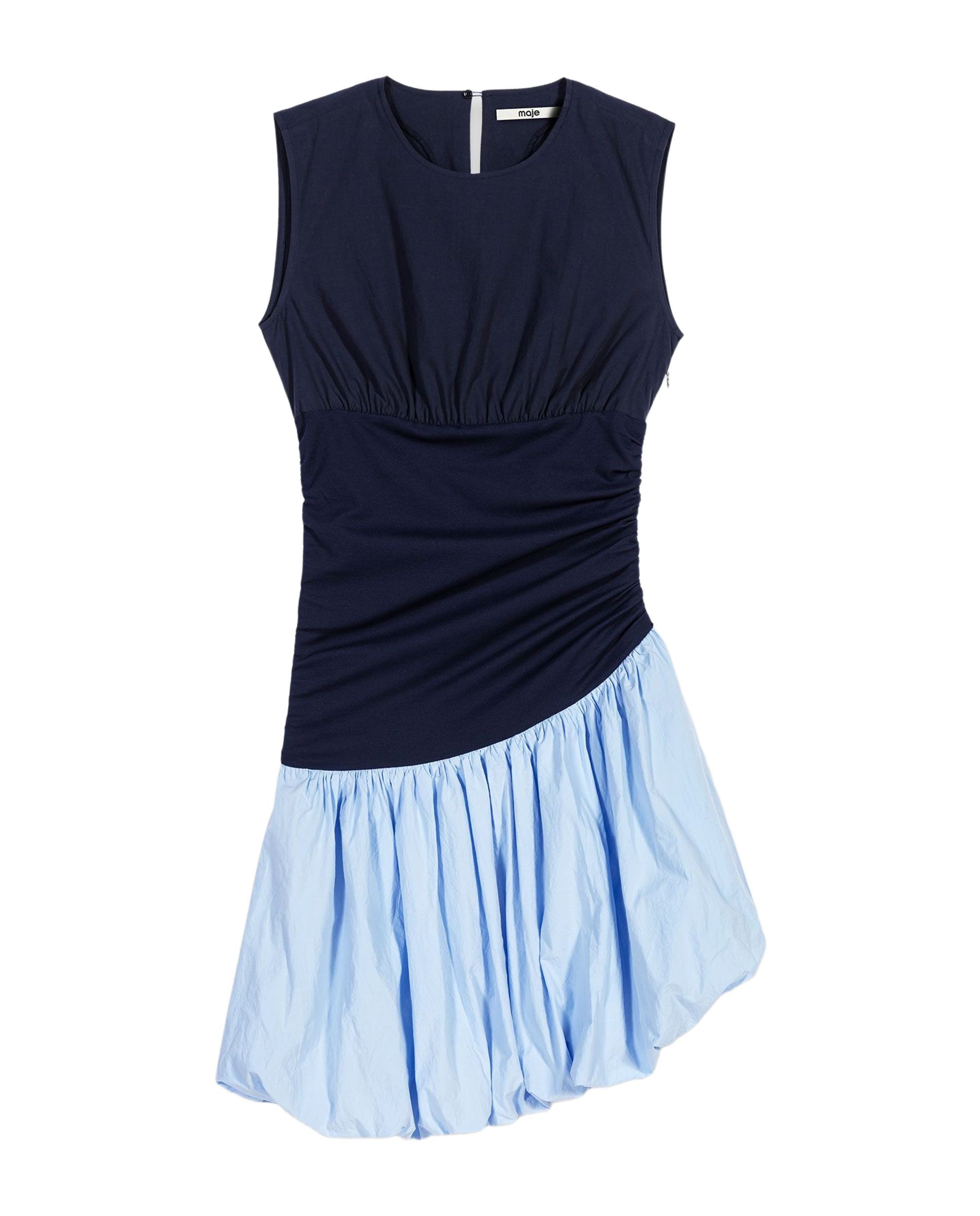 Vestido corto de punto y algodón con falda globo - Maje - Azul Azul-8
