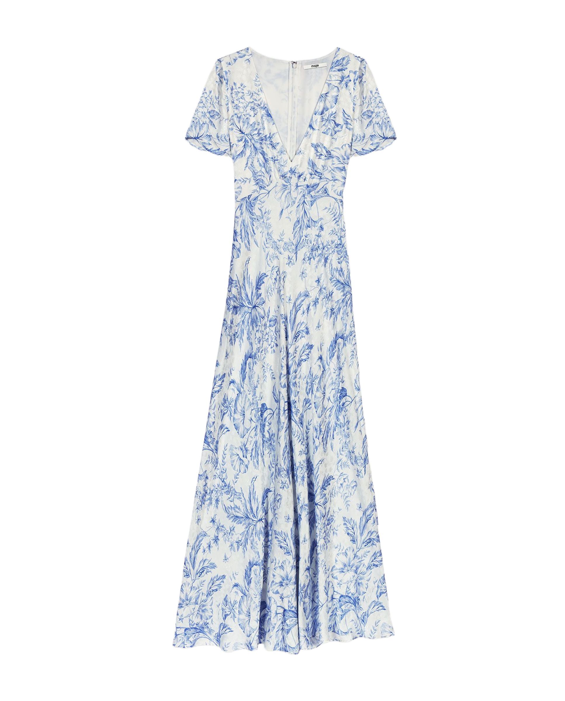 Vestido largo fluido floral con escote pico - Maje - Azul claro Azul claro-7