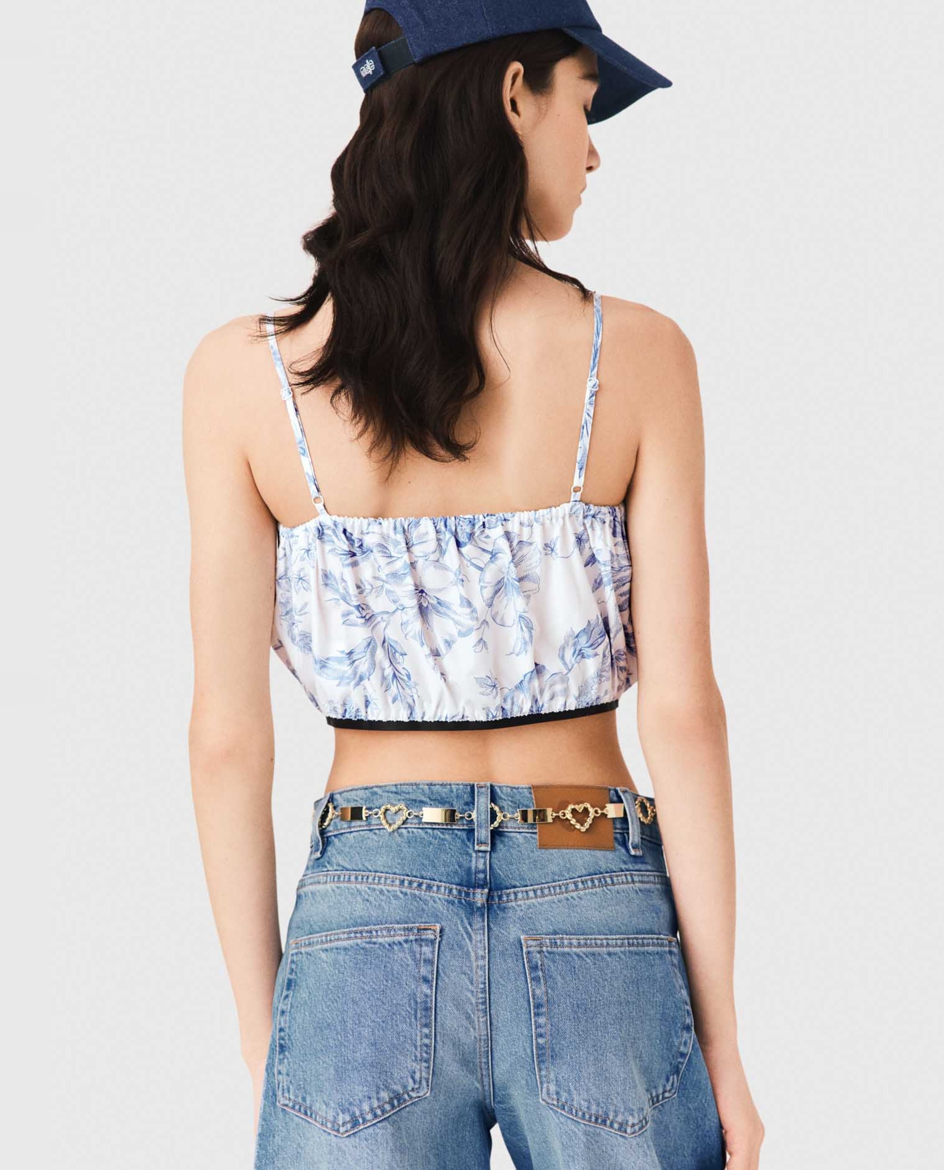 Top de mujer satinado estampado floral de tirantes finos - Maje - Azul claro Azul claro-2