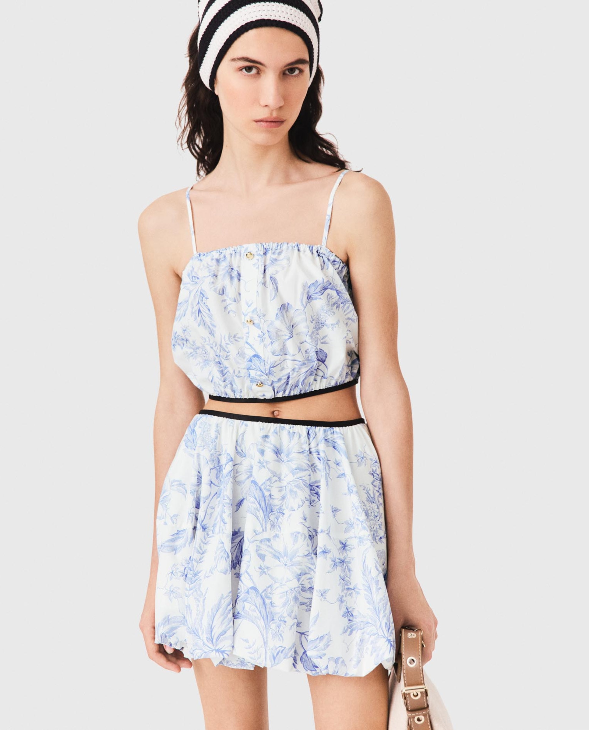 Falda corta abullonada estampada - Maje - Azul claro Azul claro-5