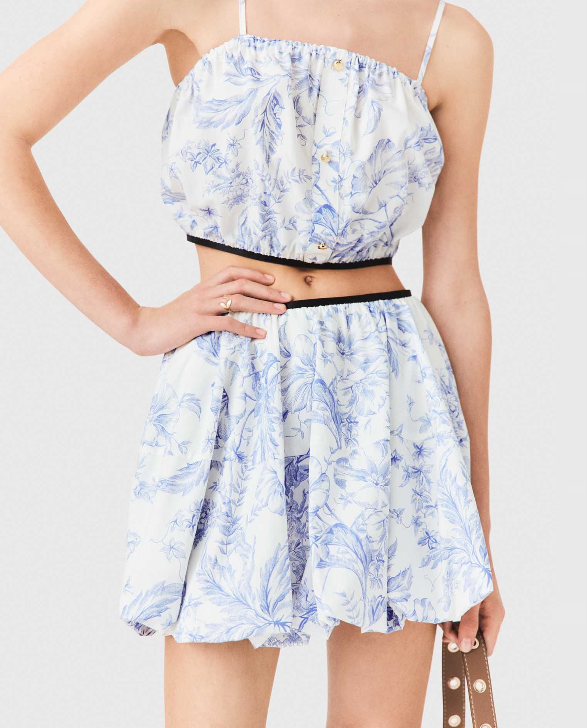 Falda corta abullonada estampada - Maje - Azul claro Azul claro-6