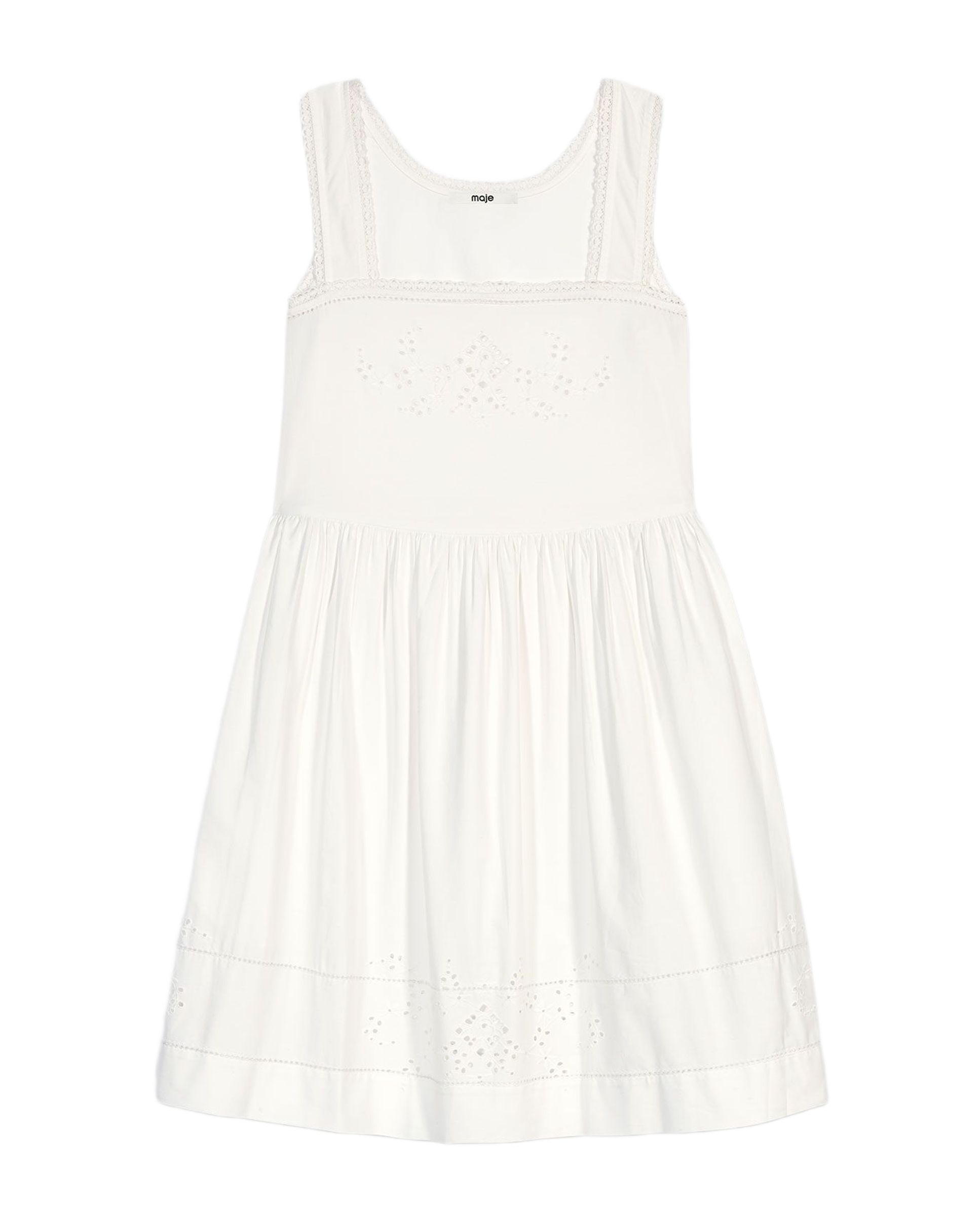 Vestido corto de algodón, corte imperio acampanado y encaje calado - Maje - Blanco Blanco-7