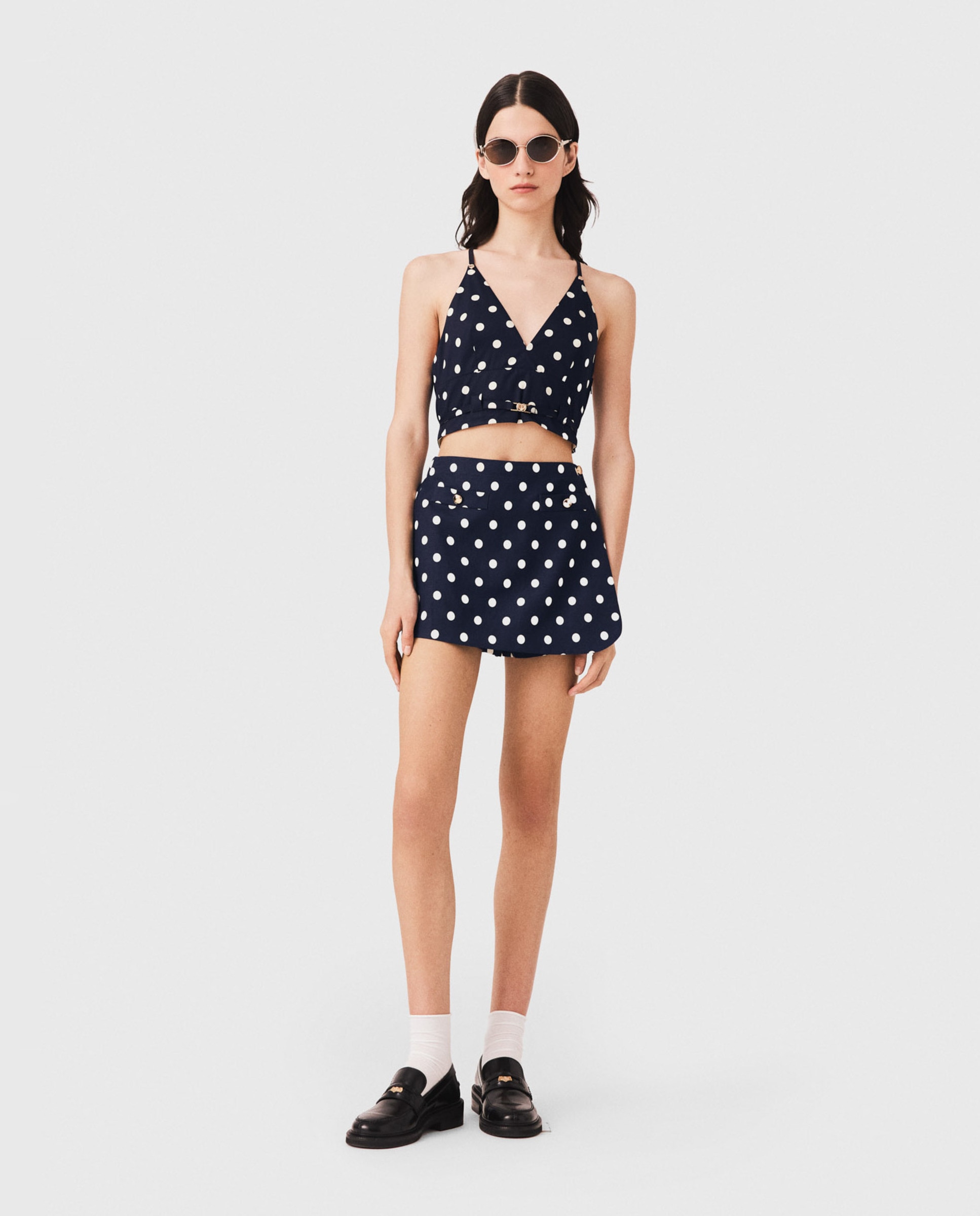 Short de mujer falda-pantalón con lino y talle alto - Maje - Azul marino Azul marino-1