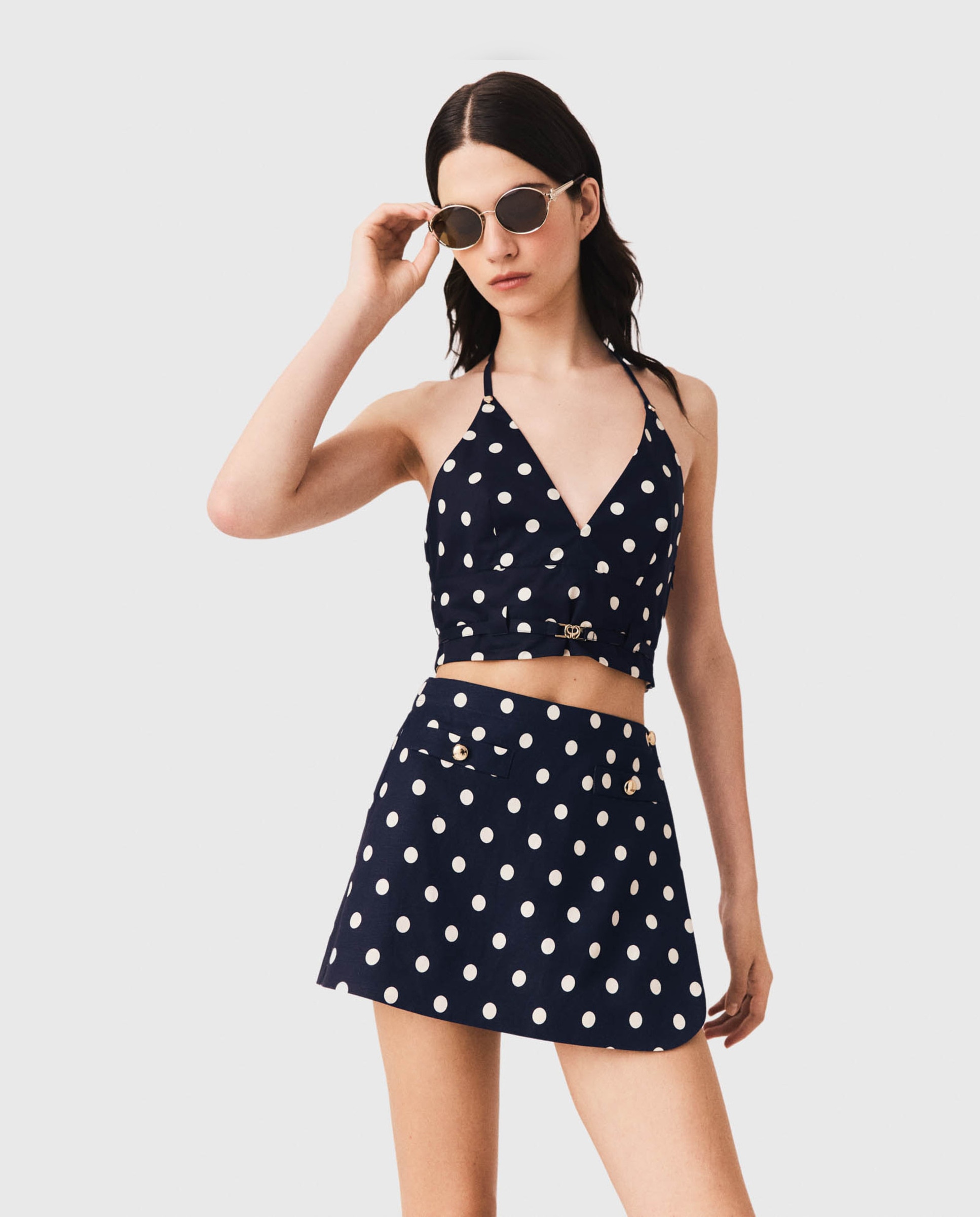 Short de mujer falda-pantalón con lino y talle alto - Maje - Azul marino Azul marino-2