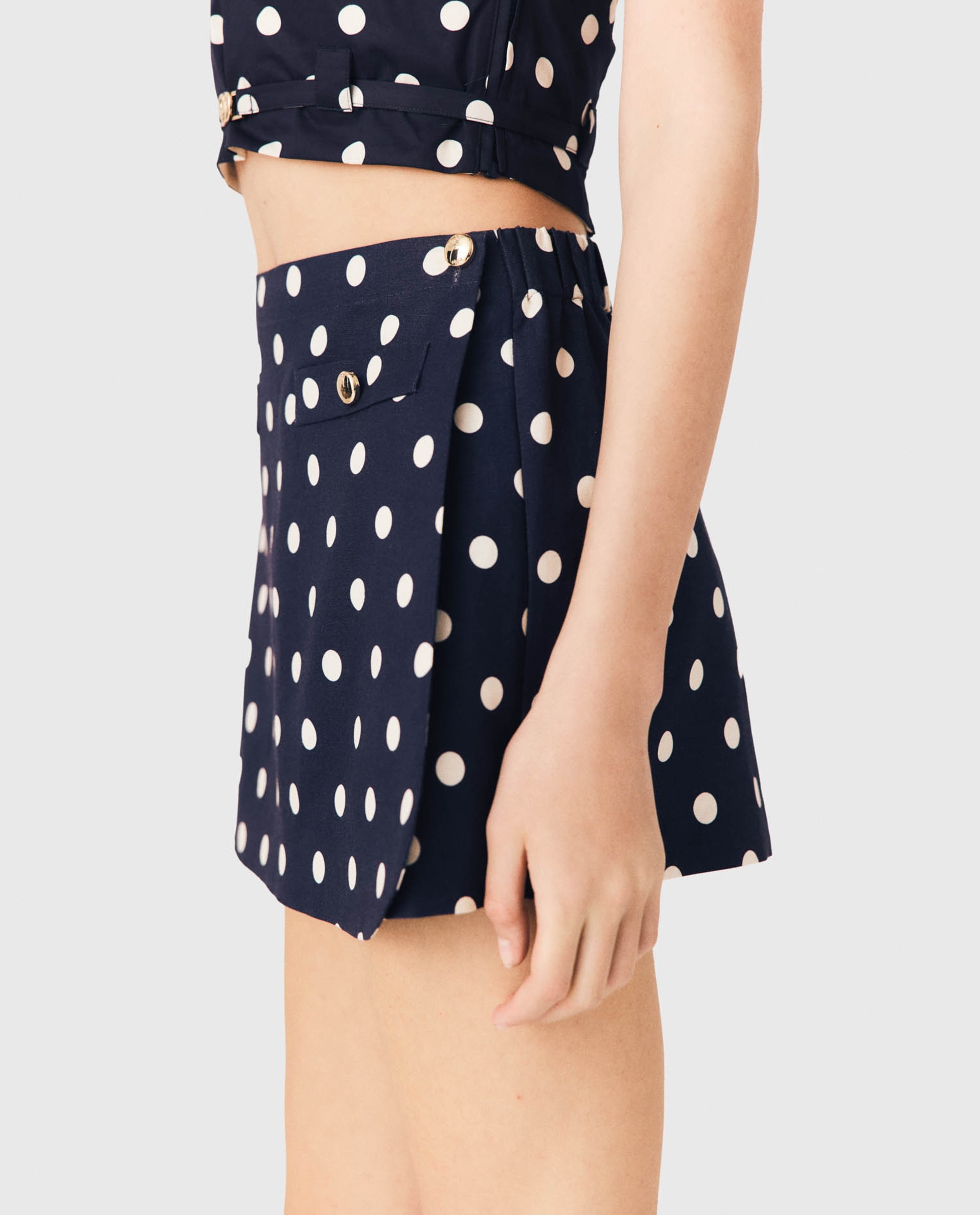 Short de mujer falda-pantalón con lino y talle alto - Maje - Azul marino Azul marino-6