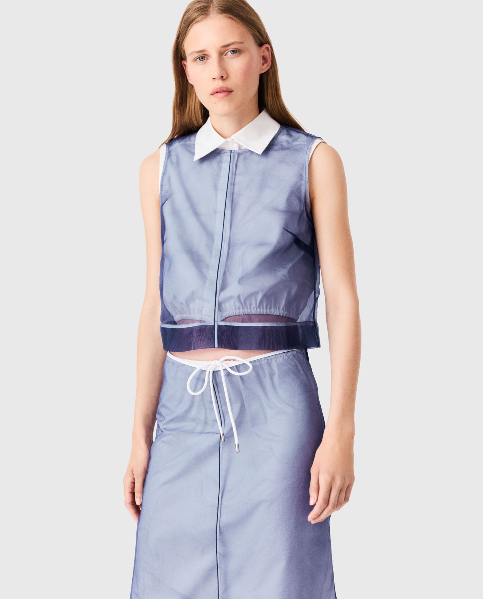 Maje - Top de mujer 2 en 1 de algodón y organza extraíble.