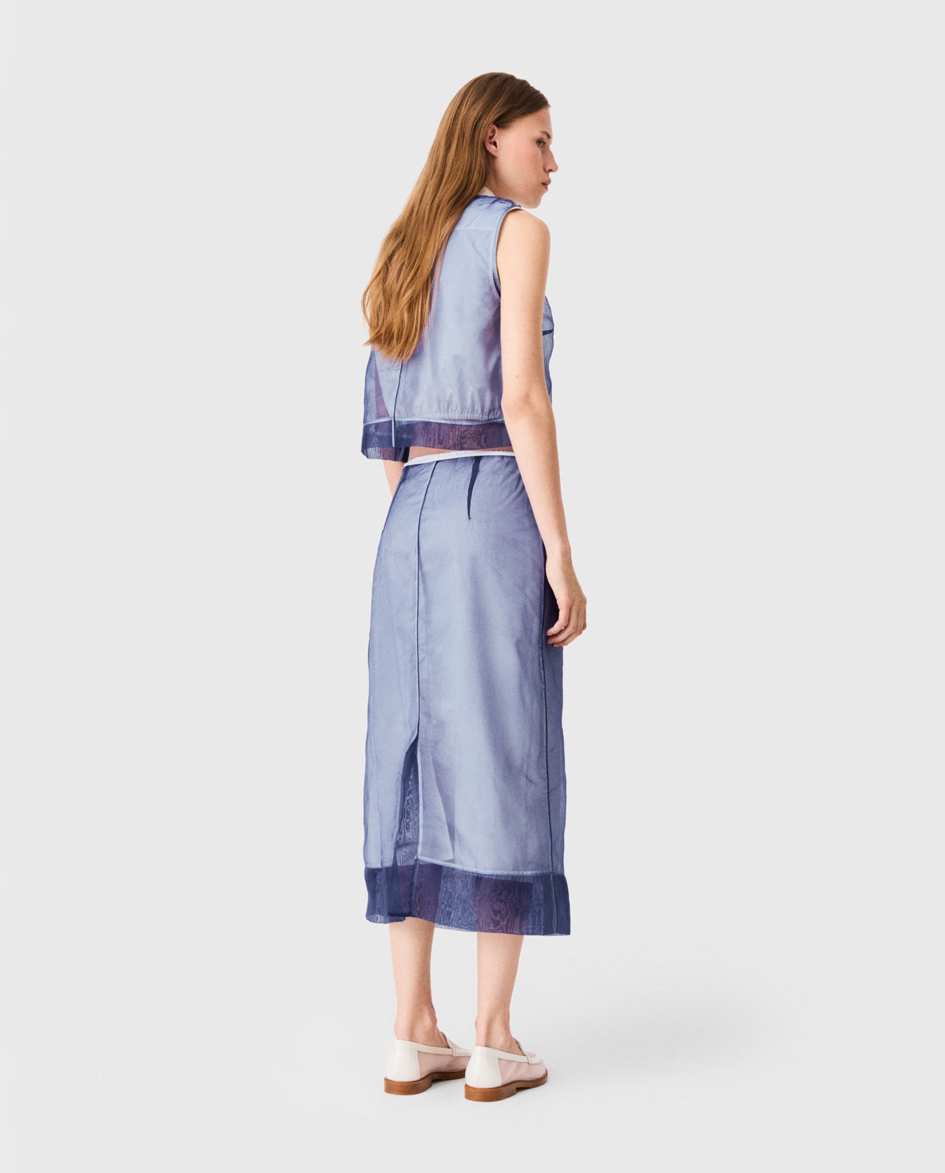 Top de mujer 2 en 1 de algodón y organza extraíble - Maje - Azul Azul-2