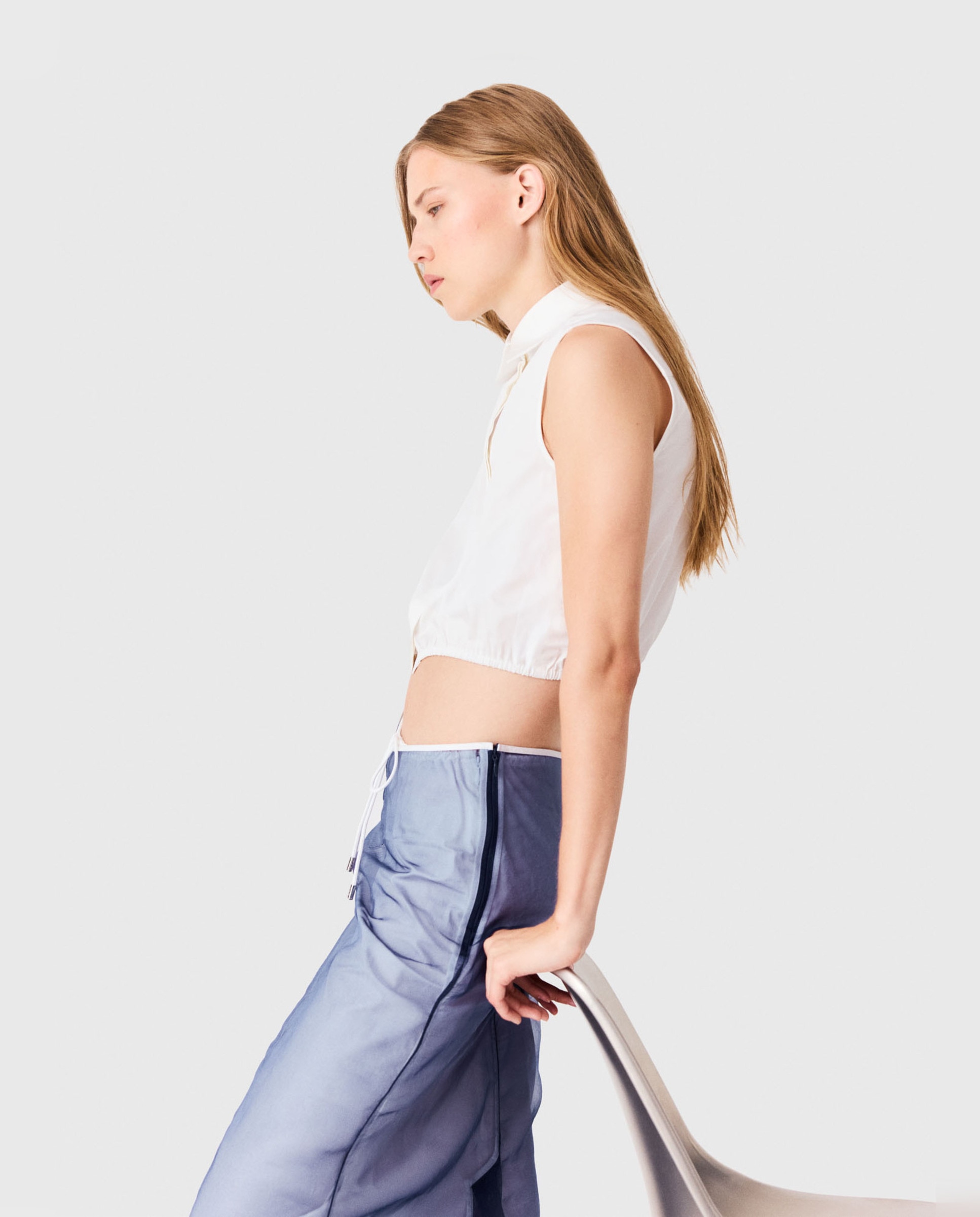 Top de mujer 2 en 1 de algodón y organza extraíble - Maje - Azul Azul-3