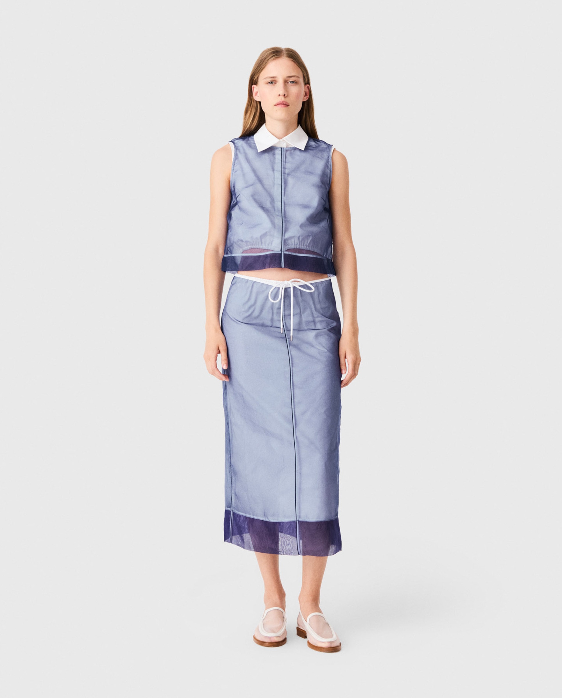 Top de mujer 2 en 1 de algodón y organza extraíble - Maje - Azul Azul-4