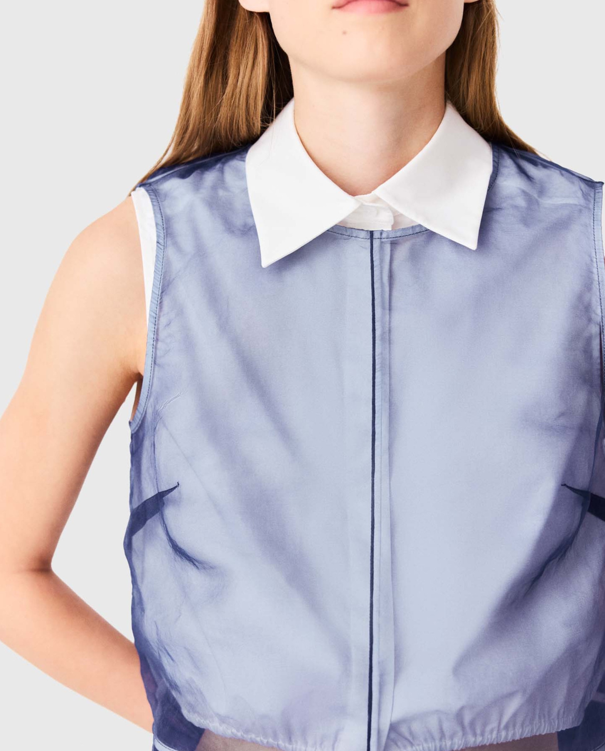 Top de mujer 2 en 1 de algodón y organza extraíble - Maje - Azul Azul-5